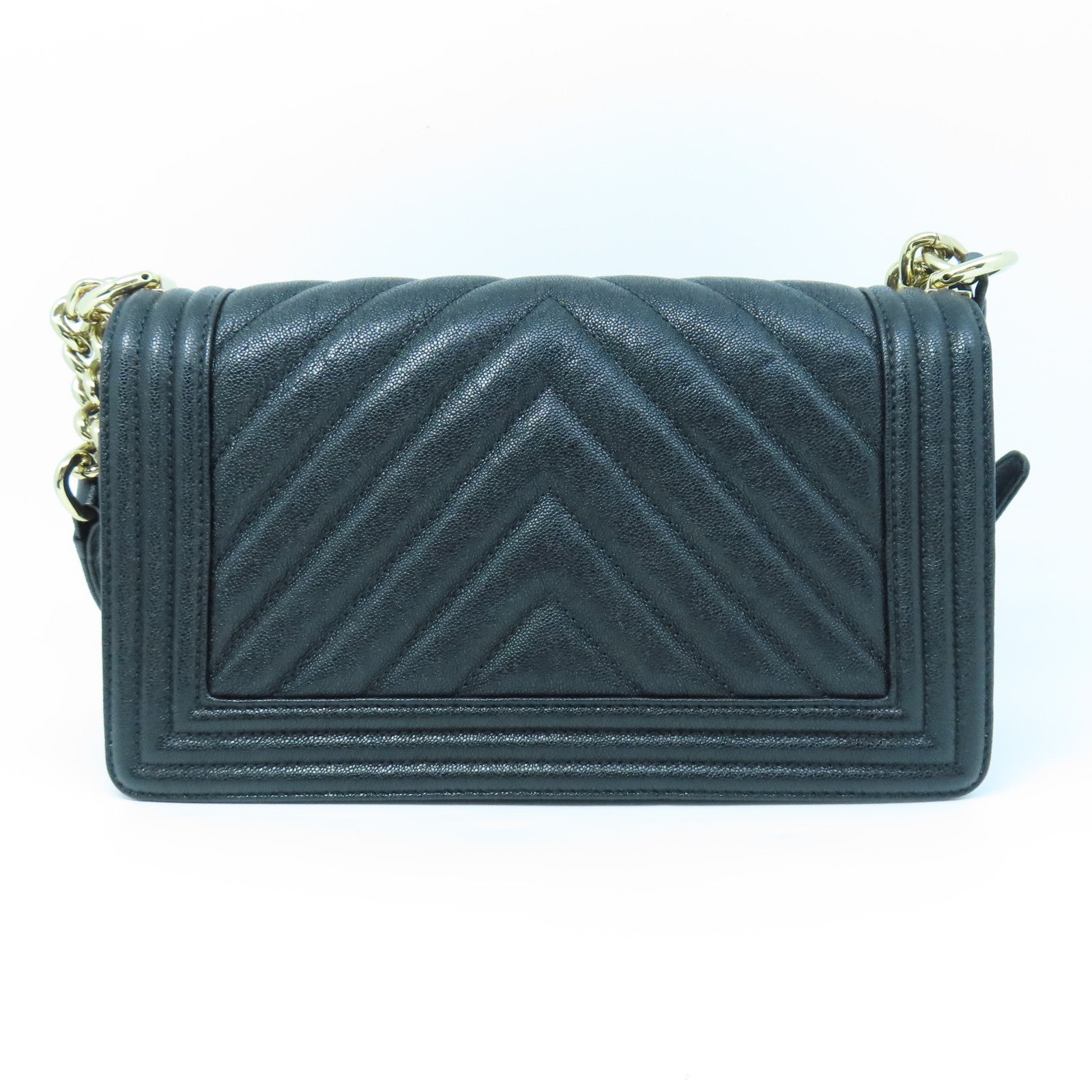 CHANEL 【激減優惠】斜紋牛皮皮革Chain Shoulder金扣鏈帶肩背袋黑色