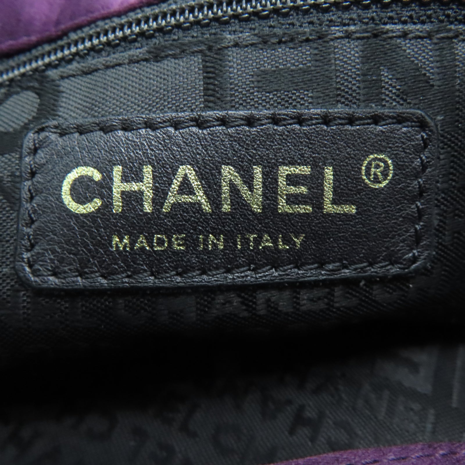 CHANEL 緞布Tote Bag金扣鏈帶托特袋紫色