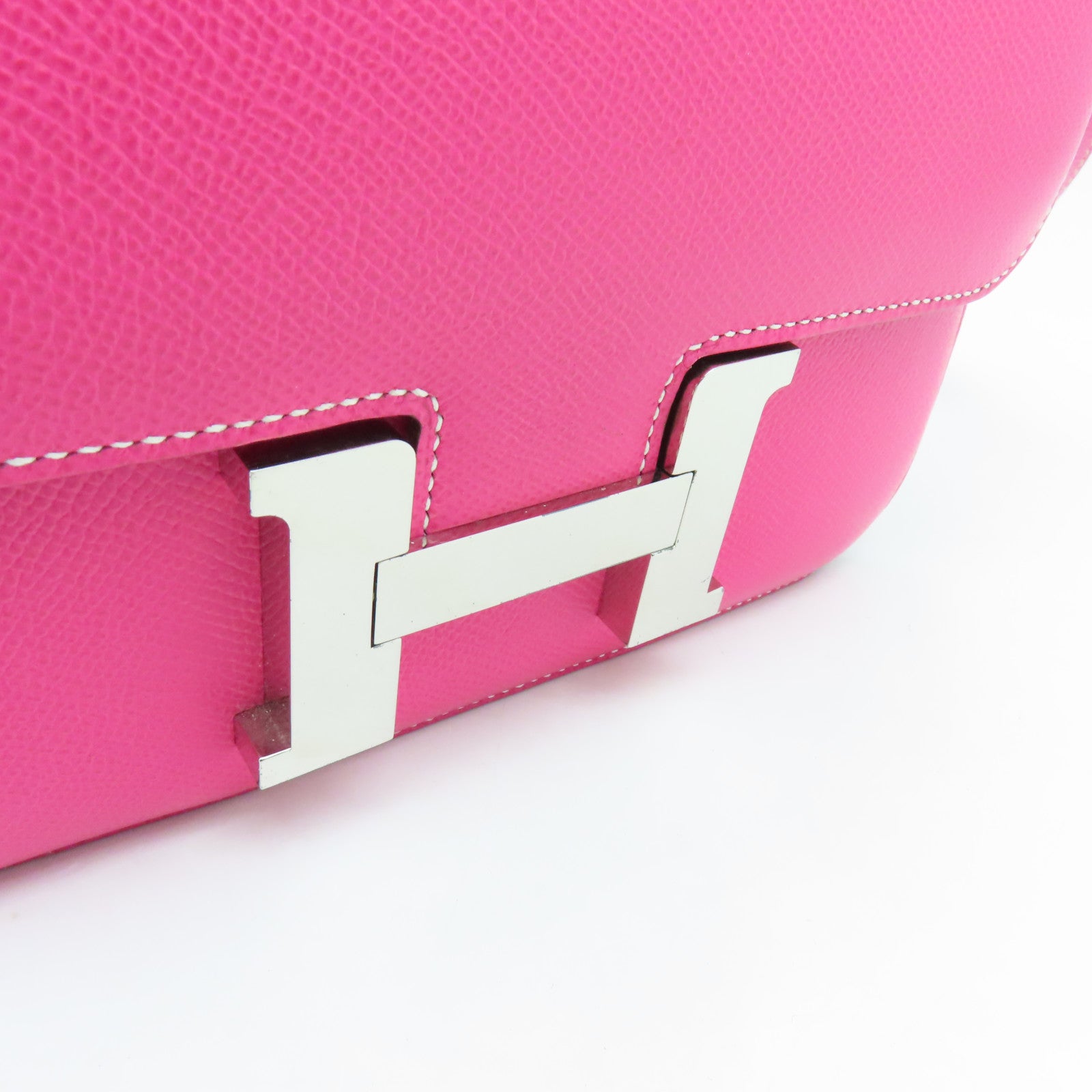 HERMES Epsom皮革Constance 24銀扣肩背袋Rose Tyryan粉紅色