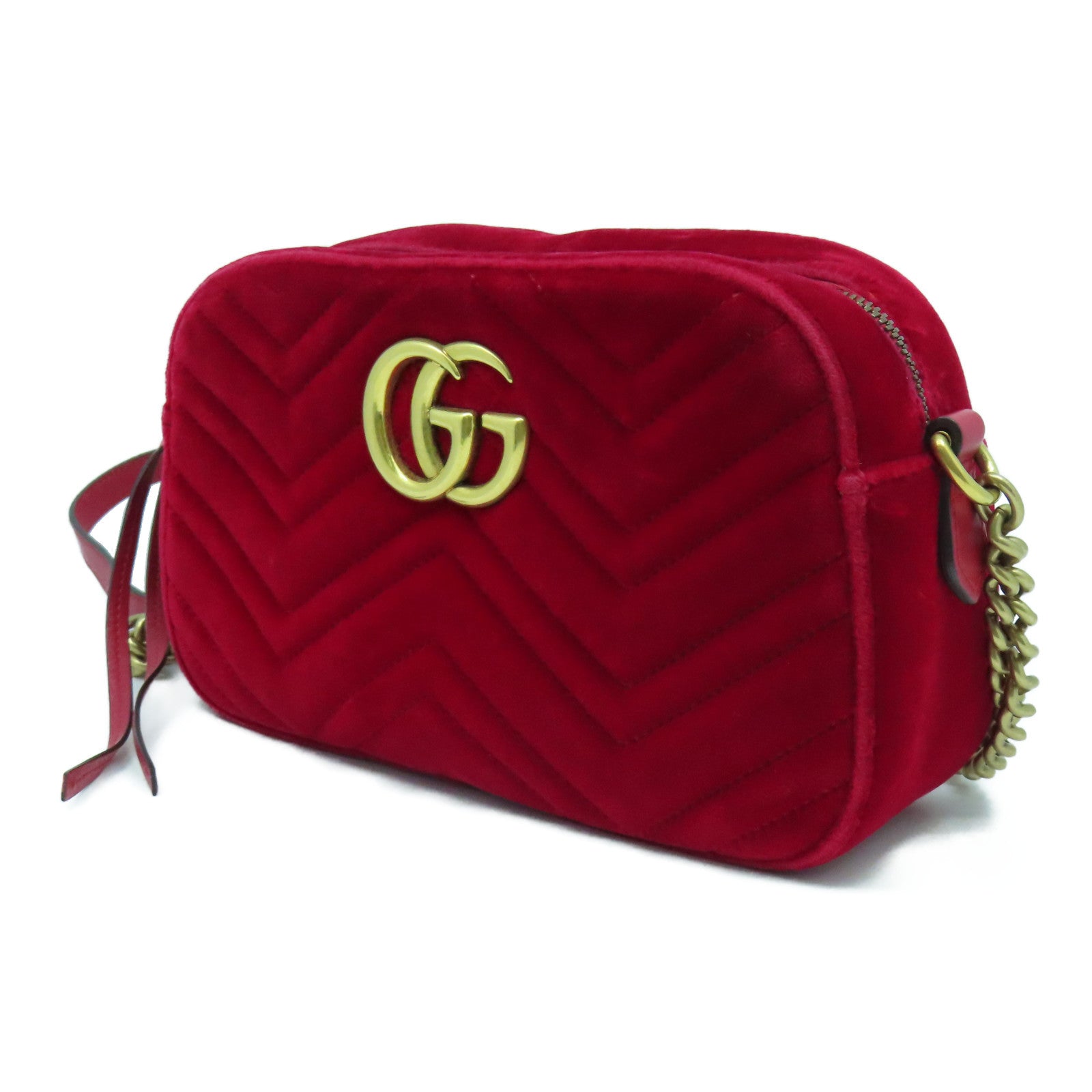 GUCCI 天鵝絨GG Marmont金扣肩背袋紅色