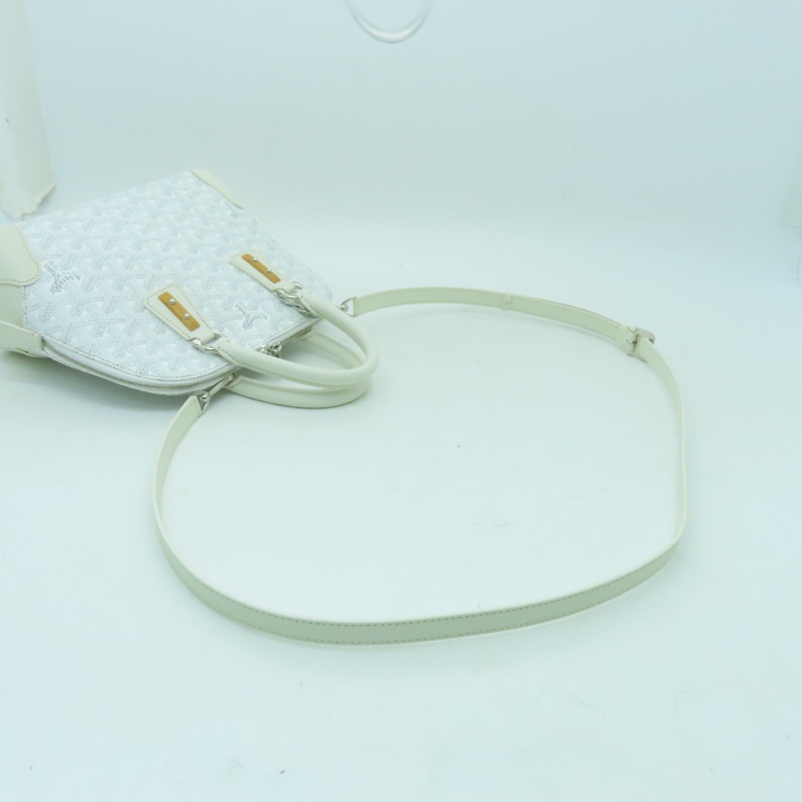 GOYARD 塗層帆布/皮革Vendome Mini銀扣手挽肩背兩用袋白色