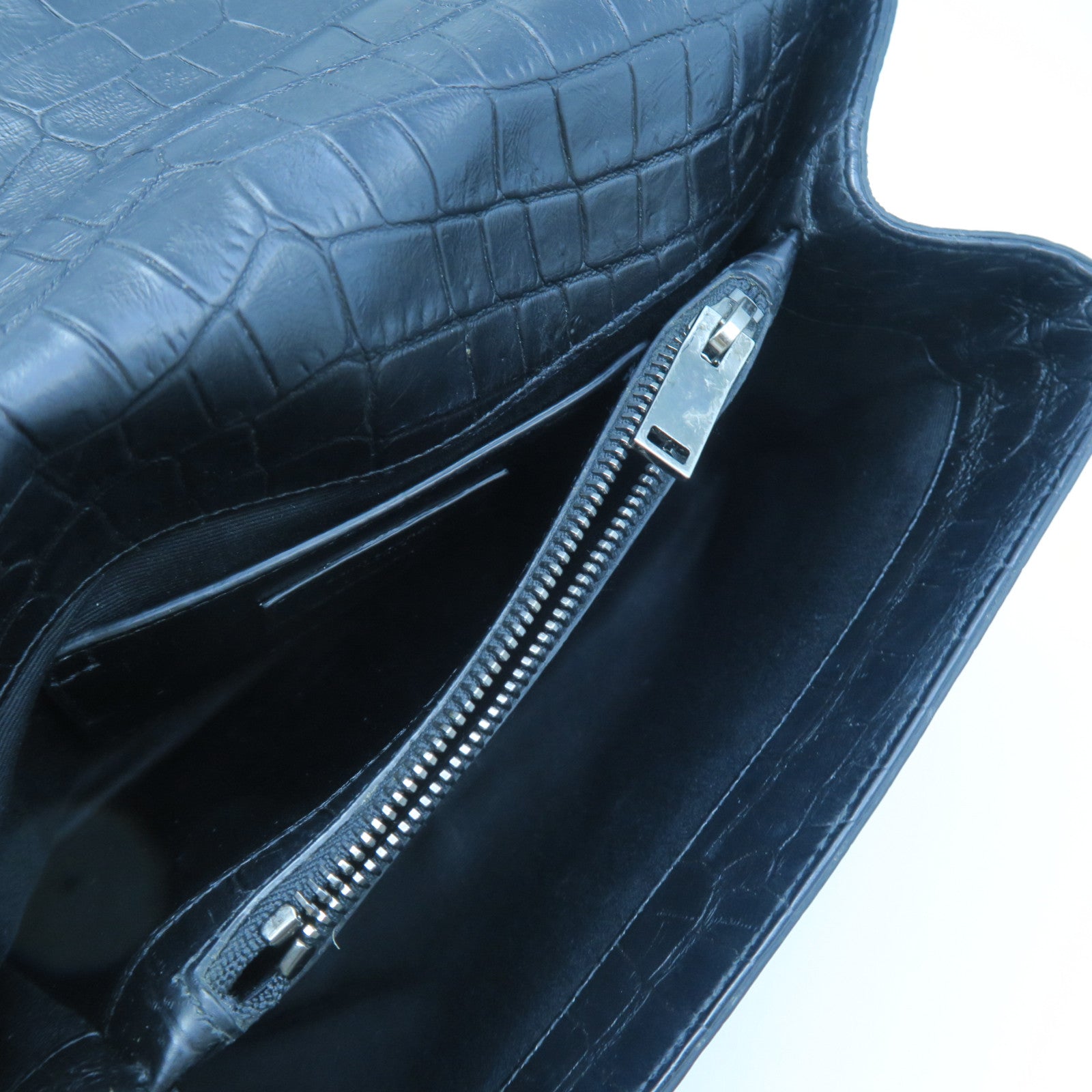 SAINT LAURENT 牛皮皮革Chain Shoulder銀扣手挽肩背兩用袋黑色