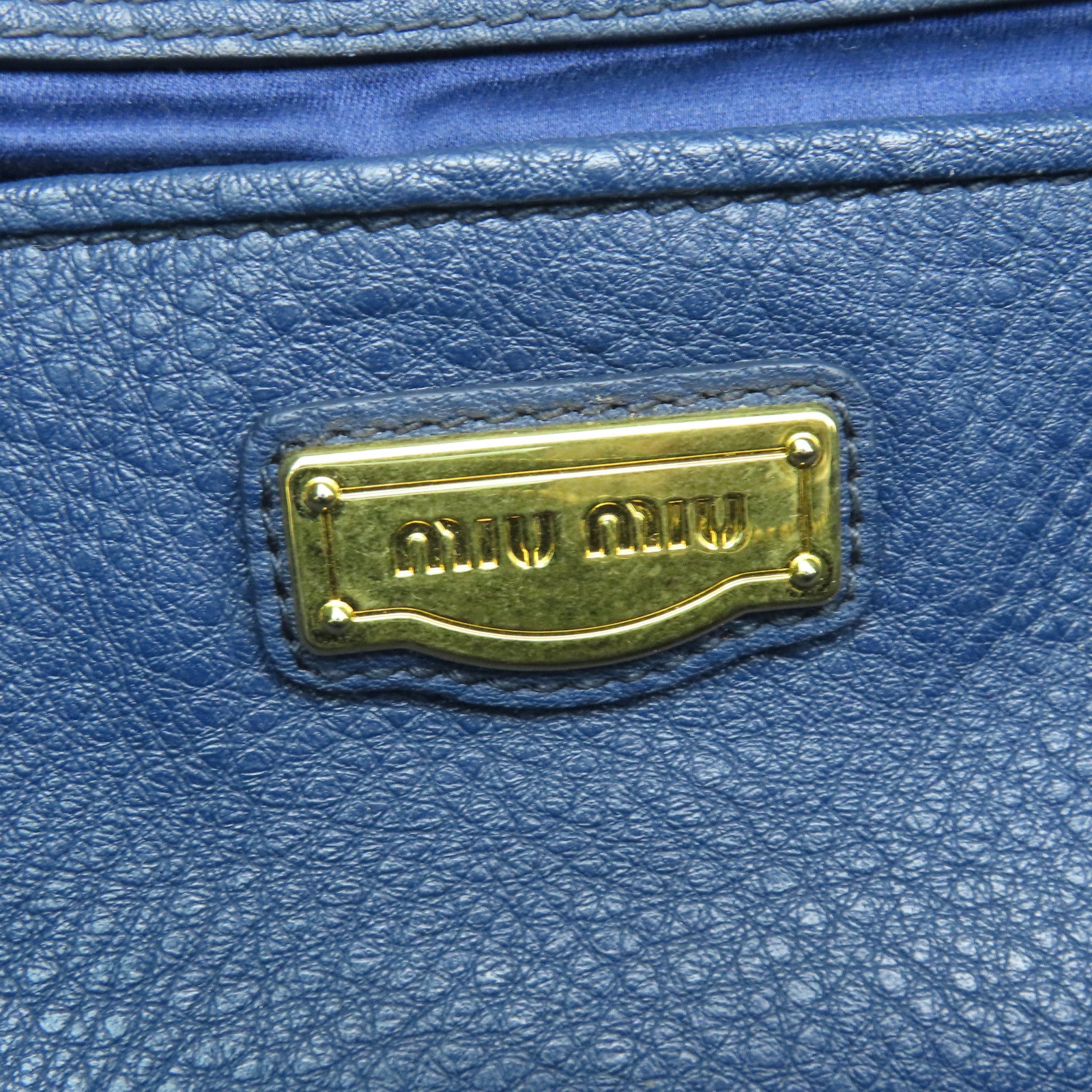 Miu Miu Leather Shoulder Bag Gold Buckle Blue