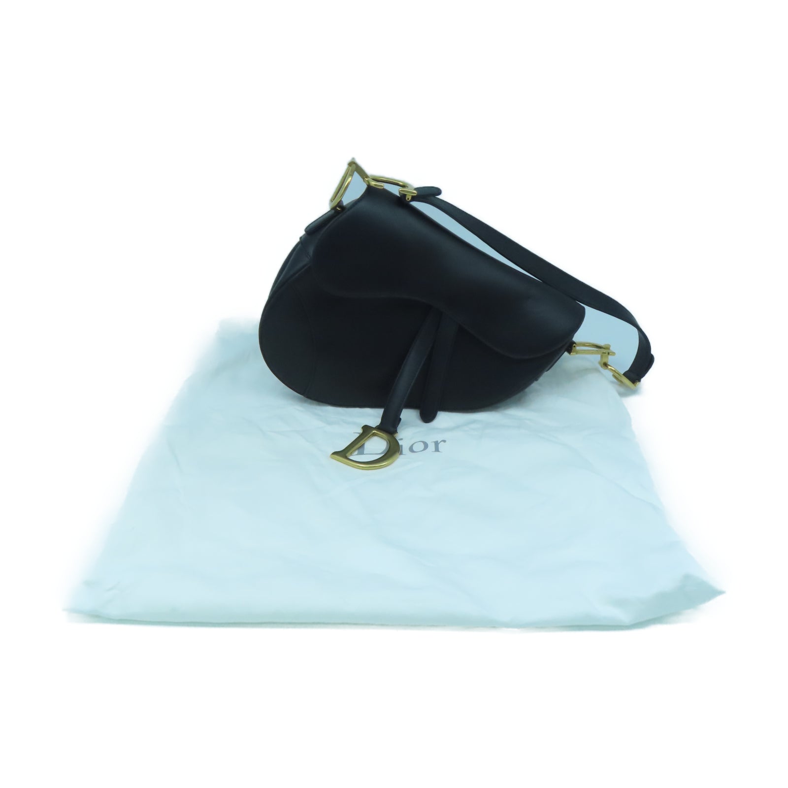 Dior 牛皮皮革Saddle bag金扣肩背袋黑色