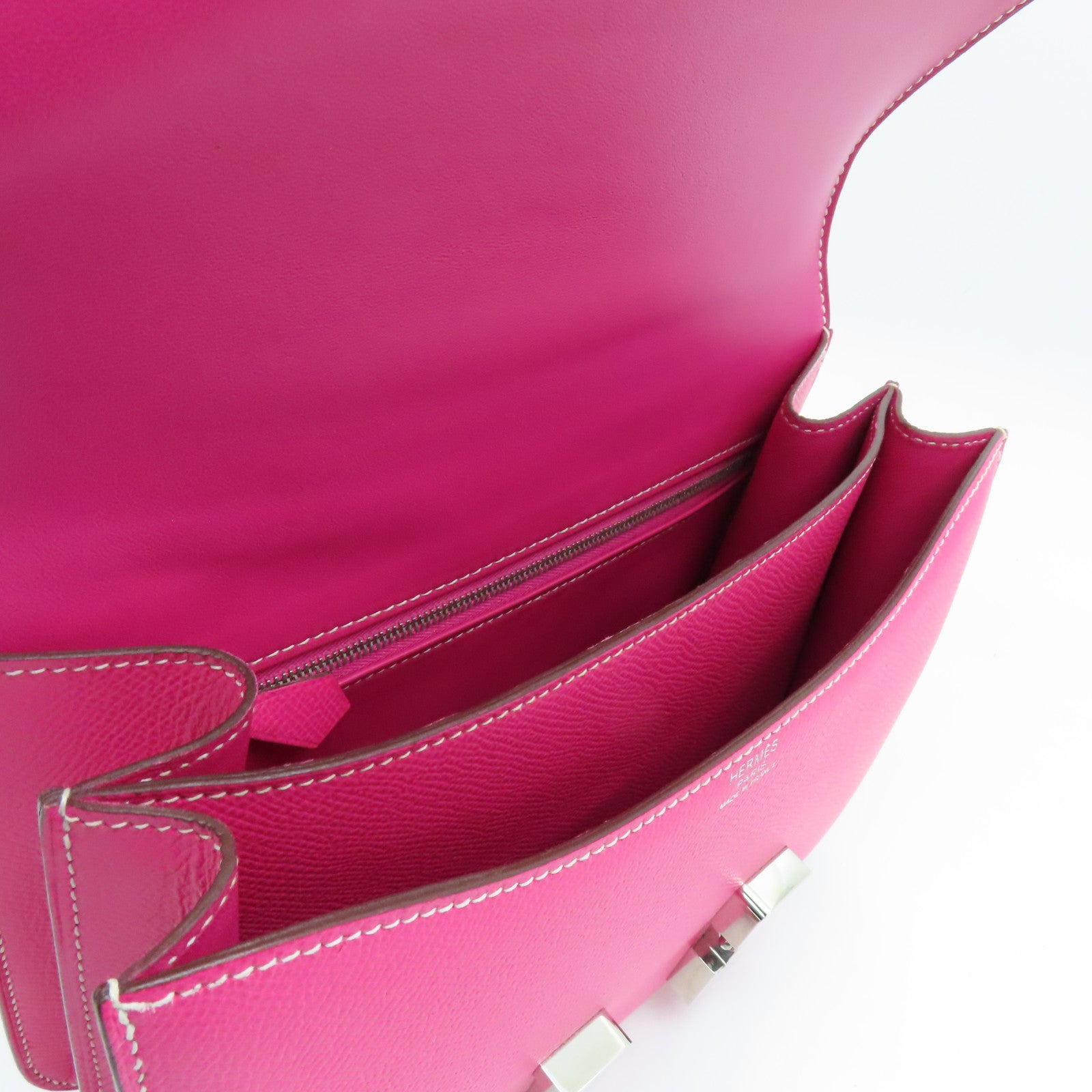 HERMES Epsom皮革Constance 24銀扣肩背袋Rose Tyryan粉紅色