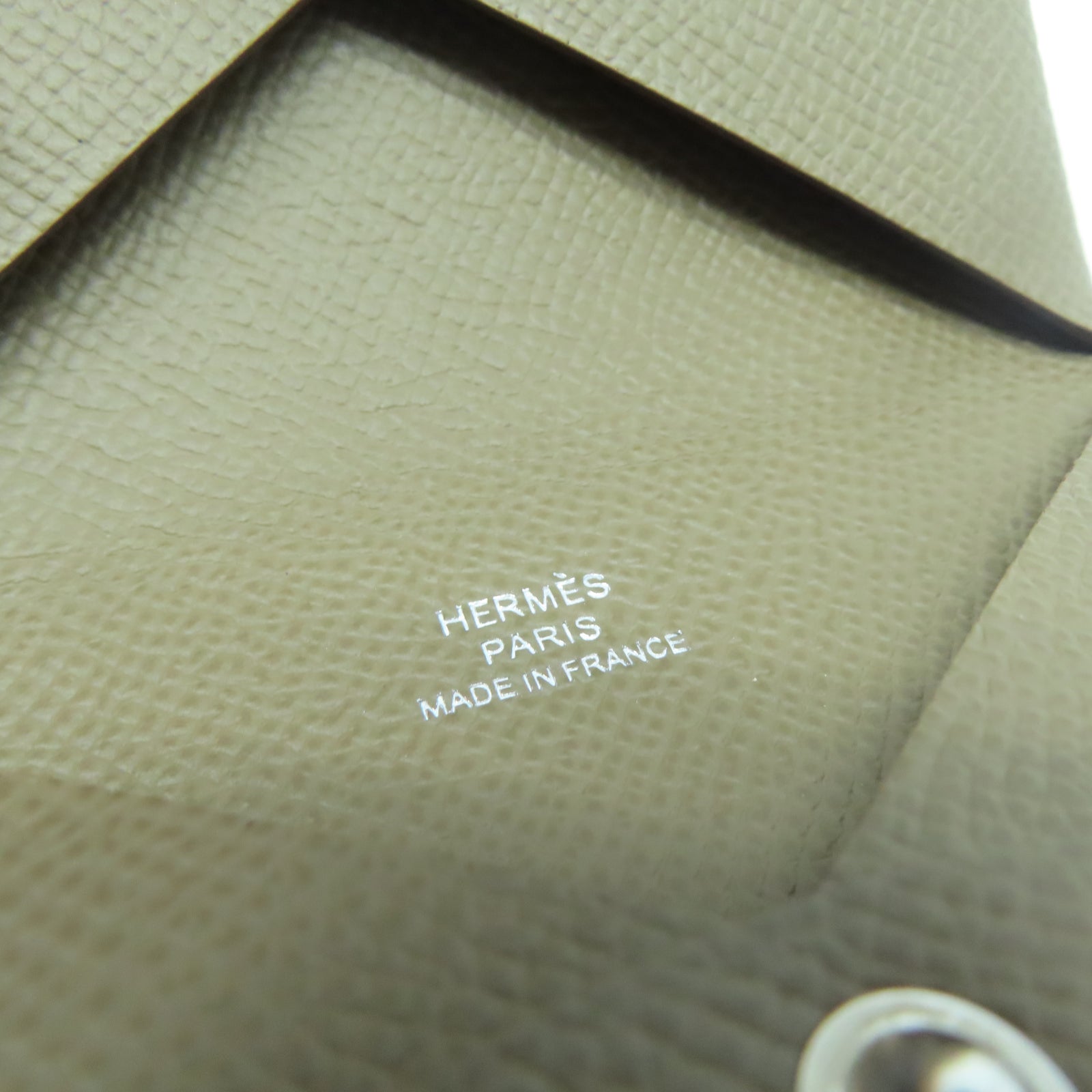 HERMES Veau Epsom皮革Calvi銀扣卡片包Etoupe大象灰色