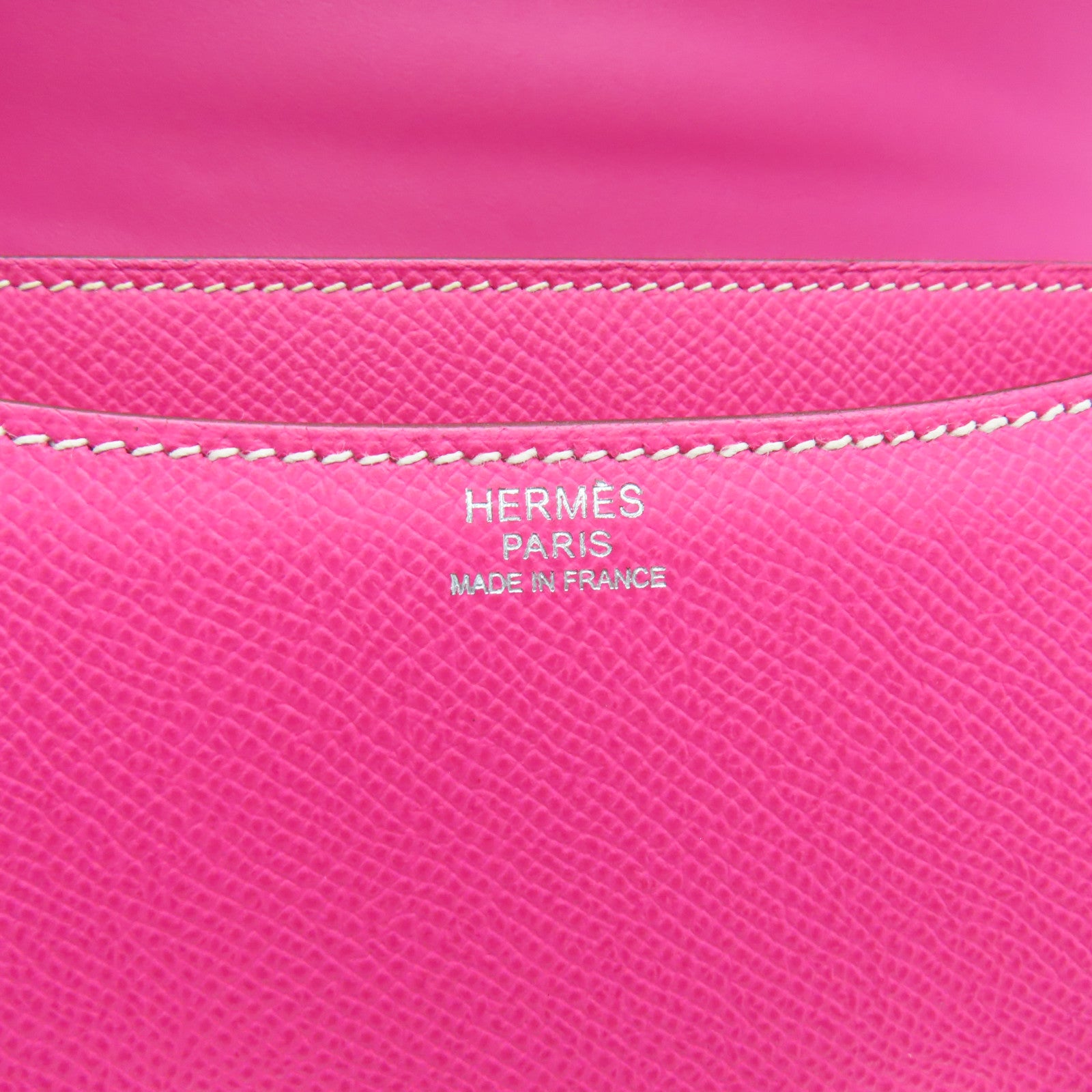 HERMES Epsom皮革Constance 24銀扣肩背袋Rose Tyryan粉紅色