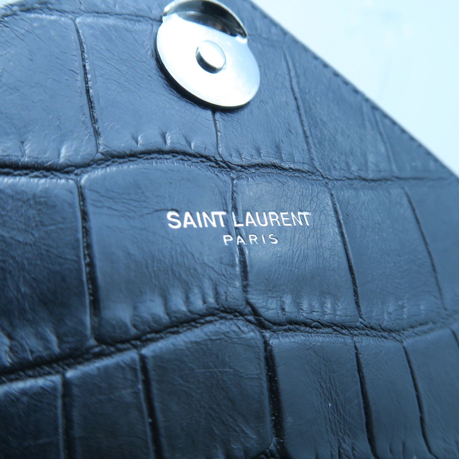 SAINT LAURENT 牛皮皮革Chain Shoulder銀扣手挽肩背兩用袋黑色