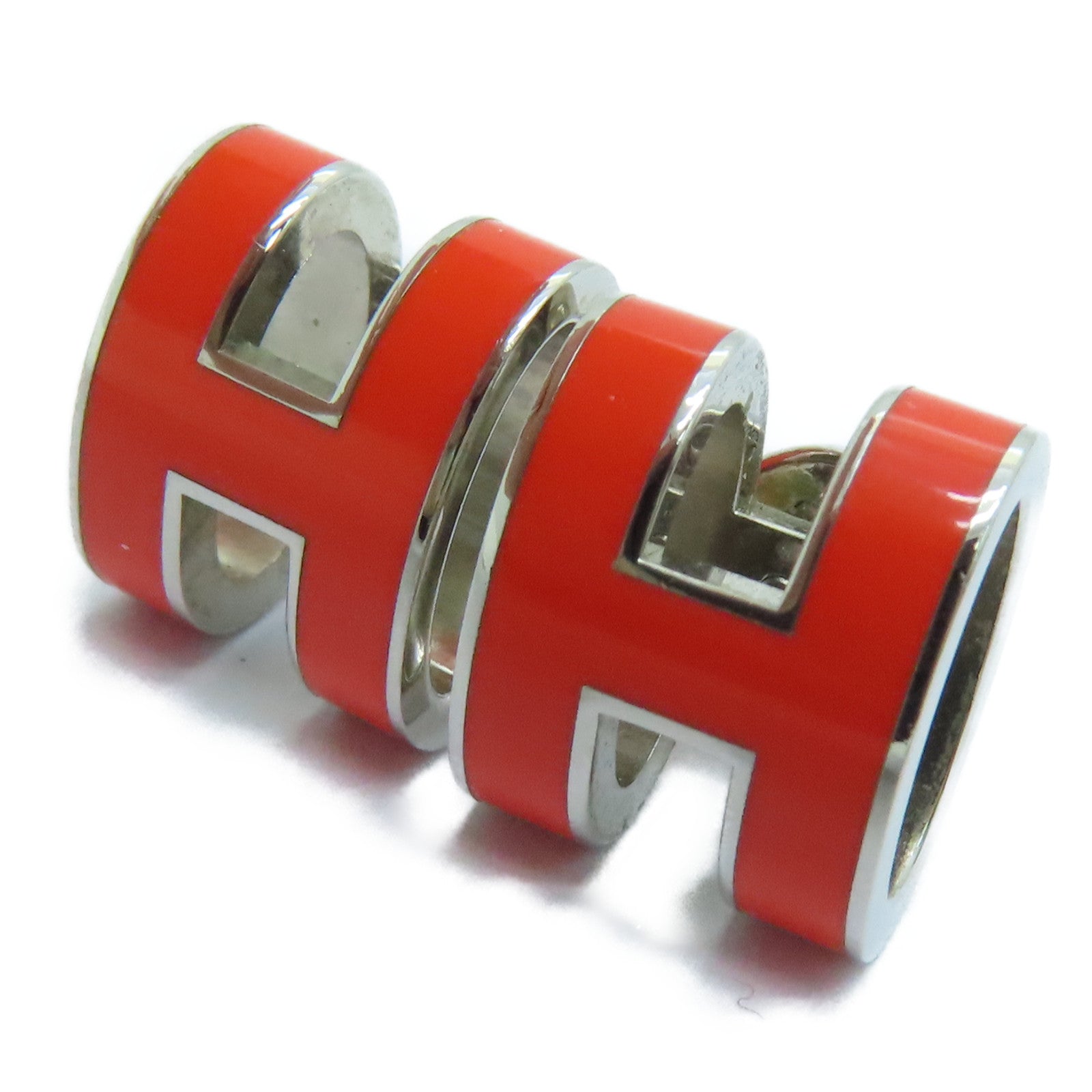 HERMES 金屬H pop Earrings銀扣耳環橙色