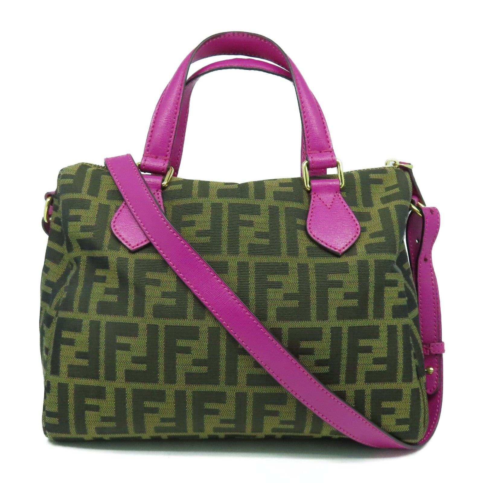 FENDI 帆布Shoulder Bag金扣手挽肩背兩用袋啡色/紫色