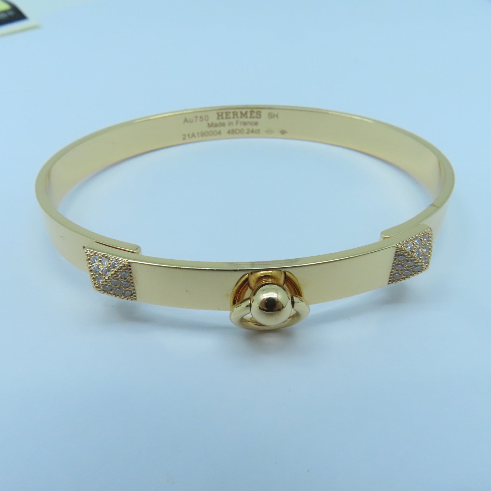 HERMES 18K黄金Collier de Chieu 0.24ct钻石手镯