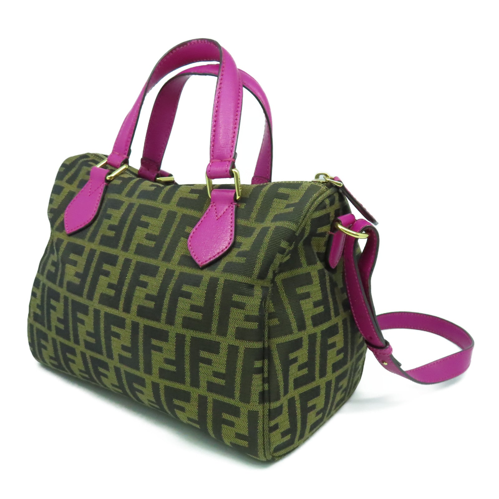 FENDI 帆布Shoulder Bag金扣手挽肩背兩用袋啡色/紫色