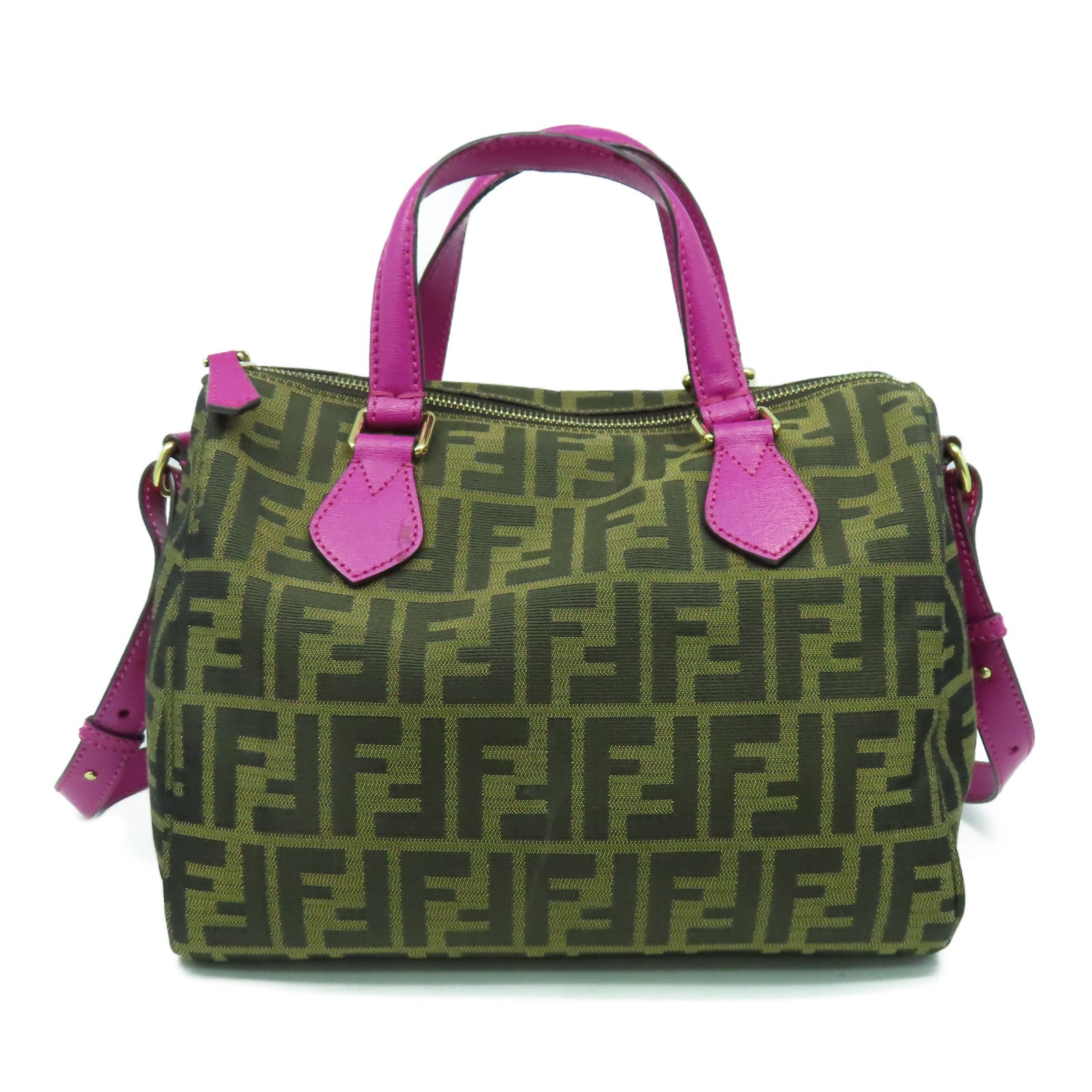 FENDI 帆布Shoulder Bag金扣手挽肩背兩用袋啡色/紫色