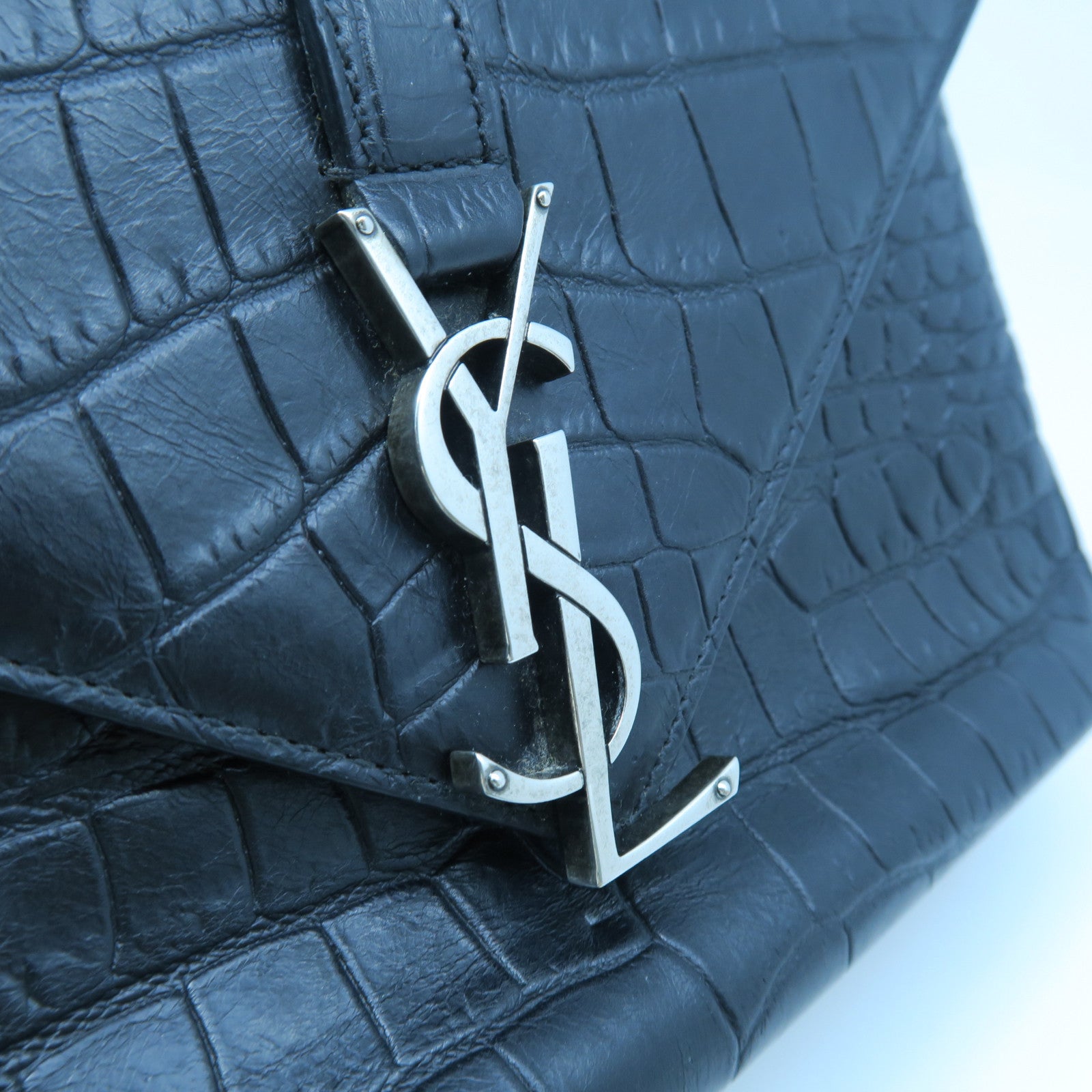 SAINT LAURENT 牛皮皮革Chain Shoulder銀扣手挽肩背兩用袋黑色