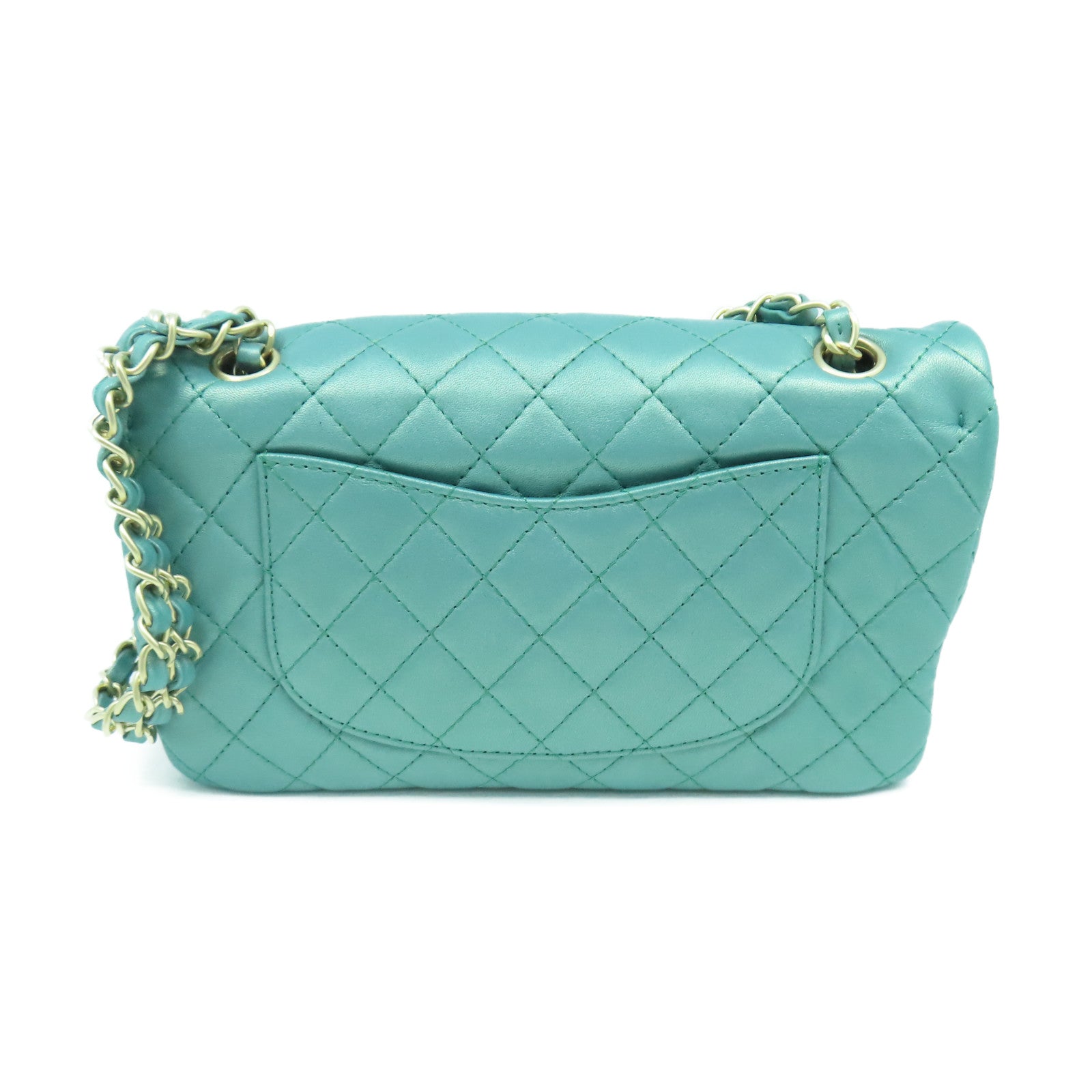 CHANEL 菱格牛皮皮革Chain Shoulder金扣鏈帶肩背袋綠色