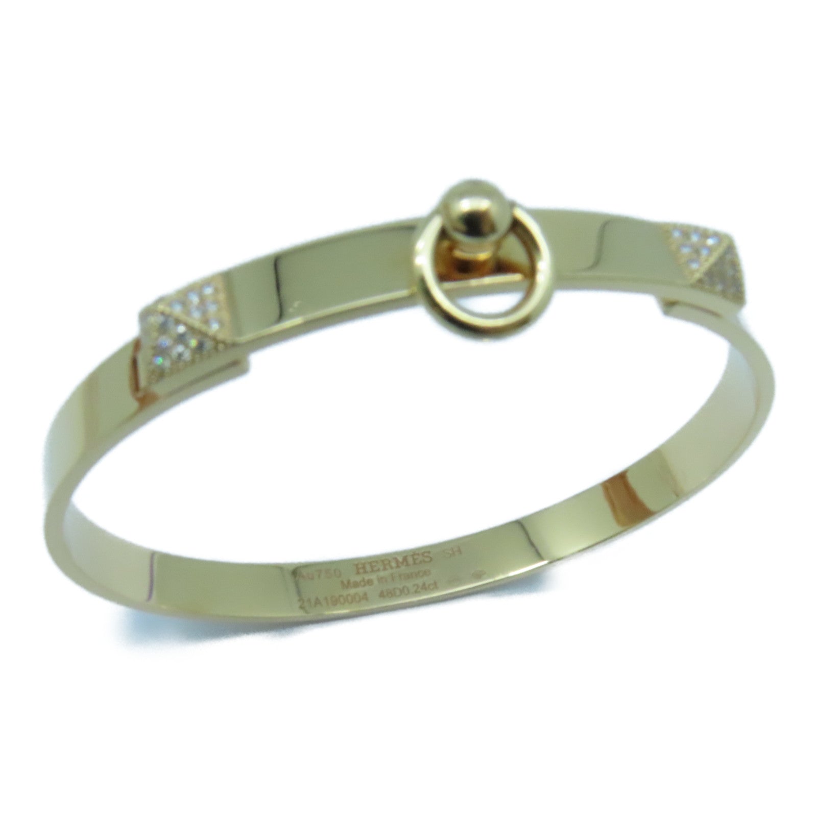 HERMES 18K黃金Collier de Chieu 0.24ct鑽石手鐲