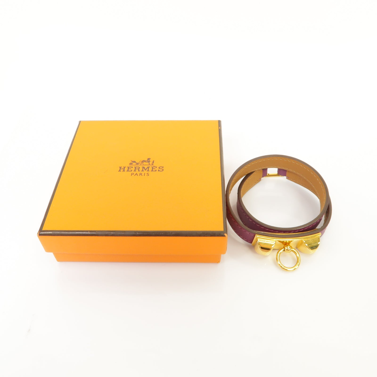 HERMES Swift皮革Rivale Double Tour金扣手鐲紫色