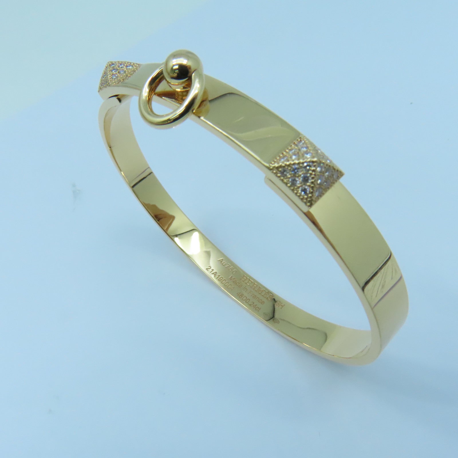 HERMES 18K黄金Collier de Chieu 0.24ct钻石手镯