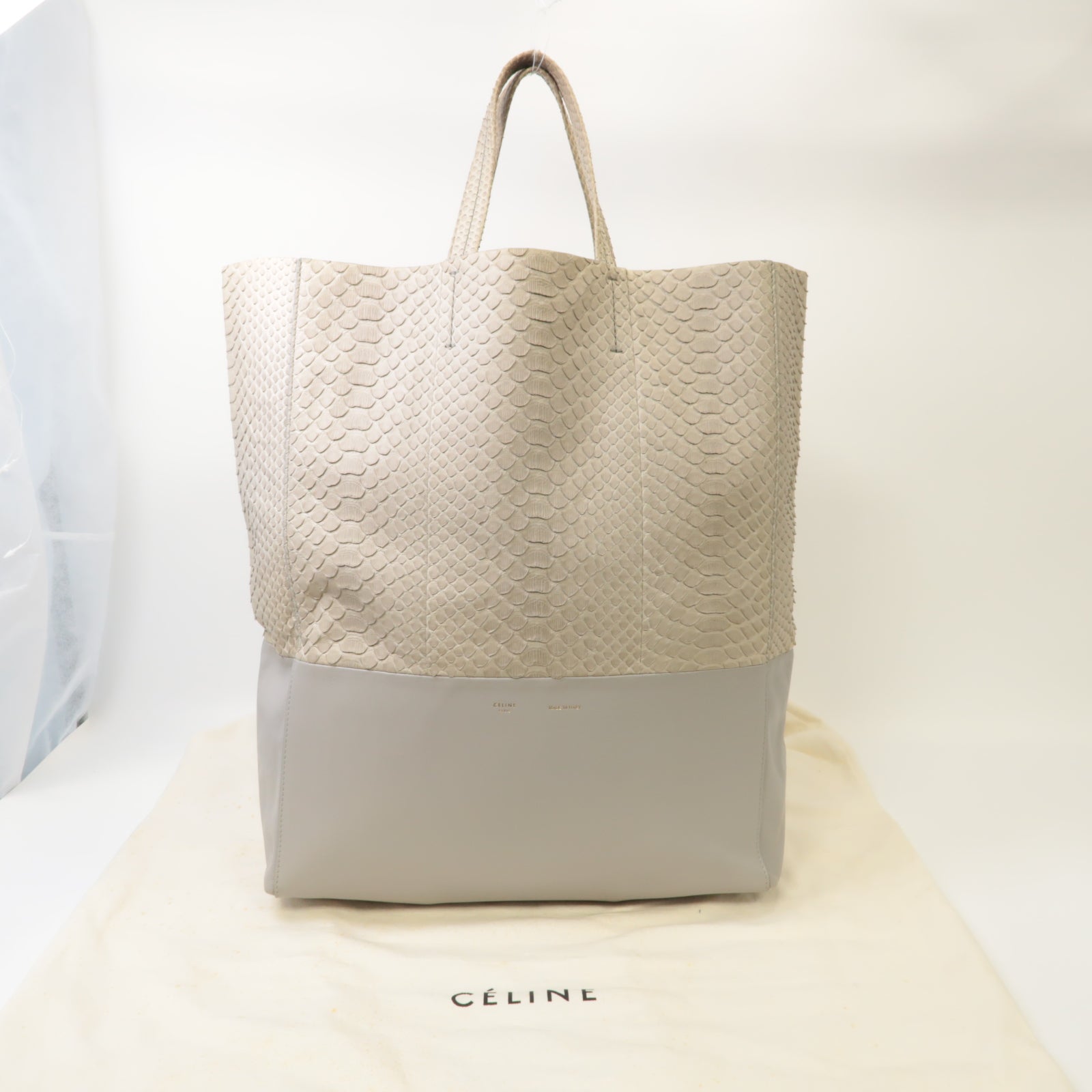 CELINE 牛皮皮革/蛇皮皮革Tote Bag金扣手挽袋灰色