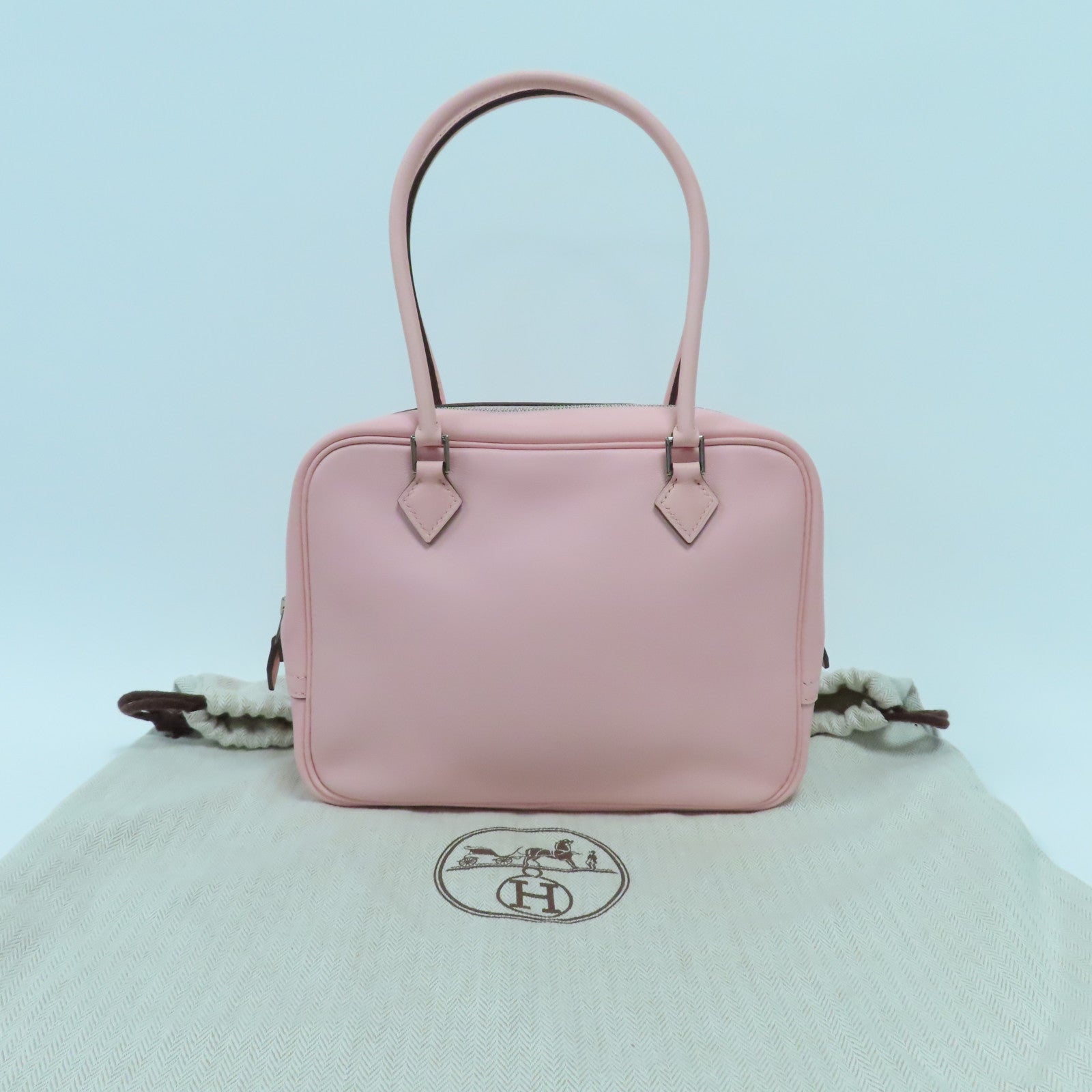 HERMES Swift皮革Mini Plume銀扣手挽袋Rose Sakura櫻花粉紅色