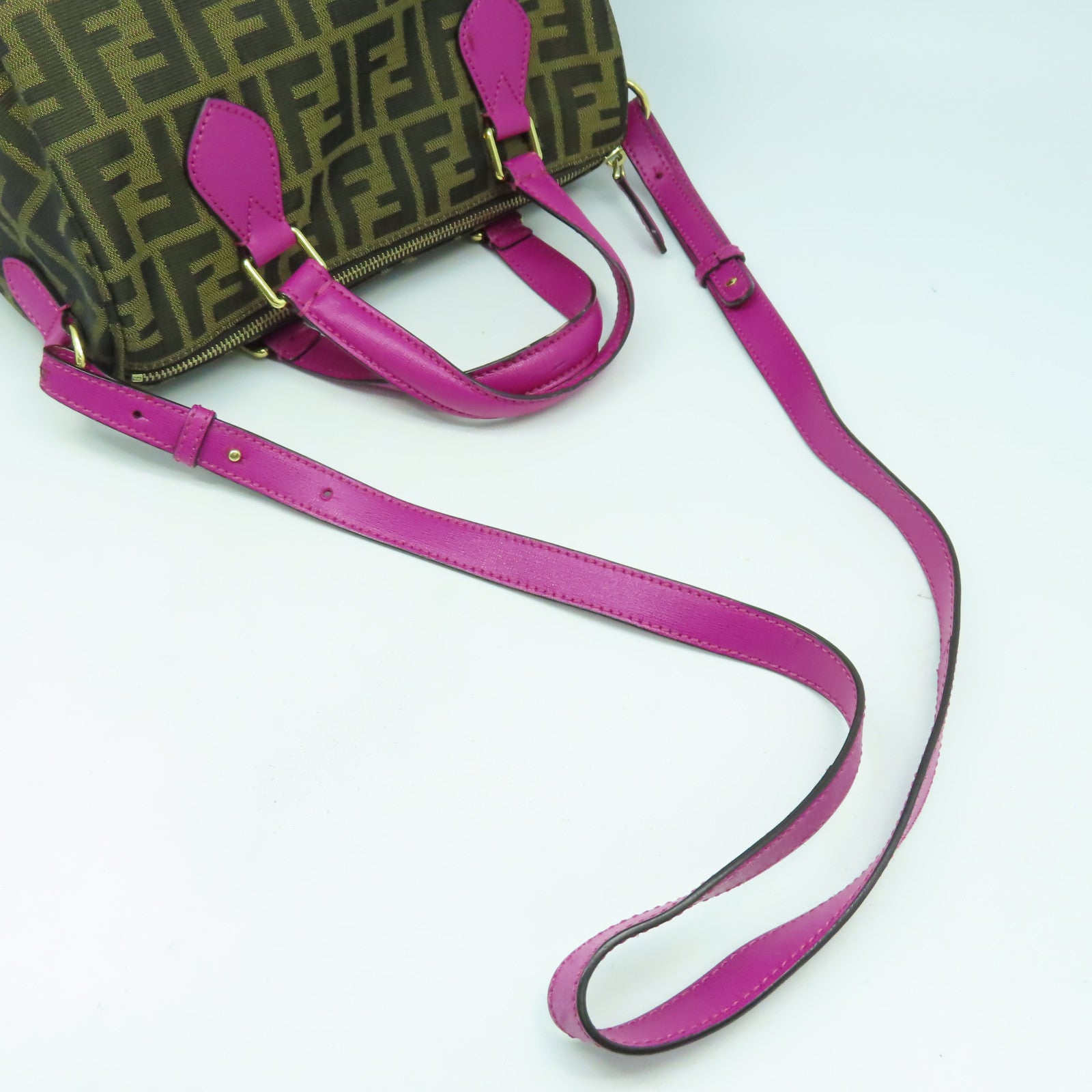 FENDI 帆布Shoulder Bag金扣手挽肩背兩用袋啡色/紫色