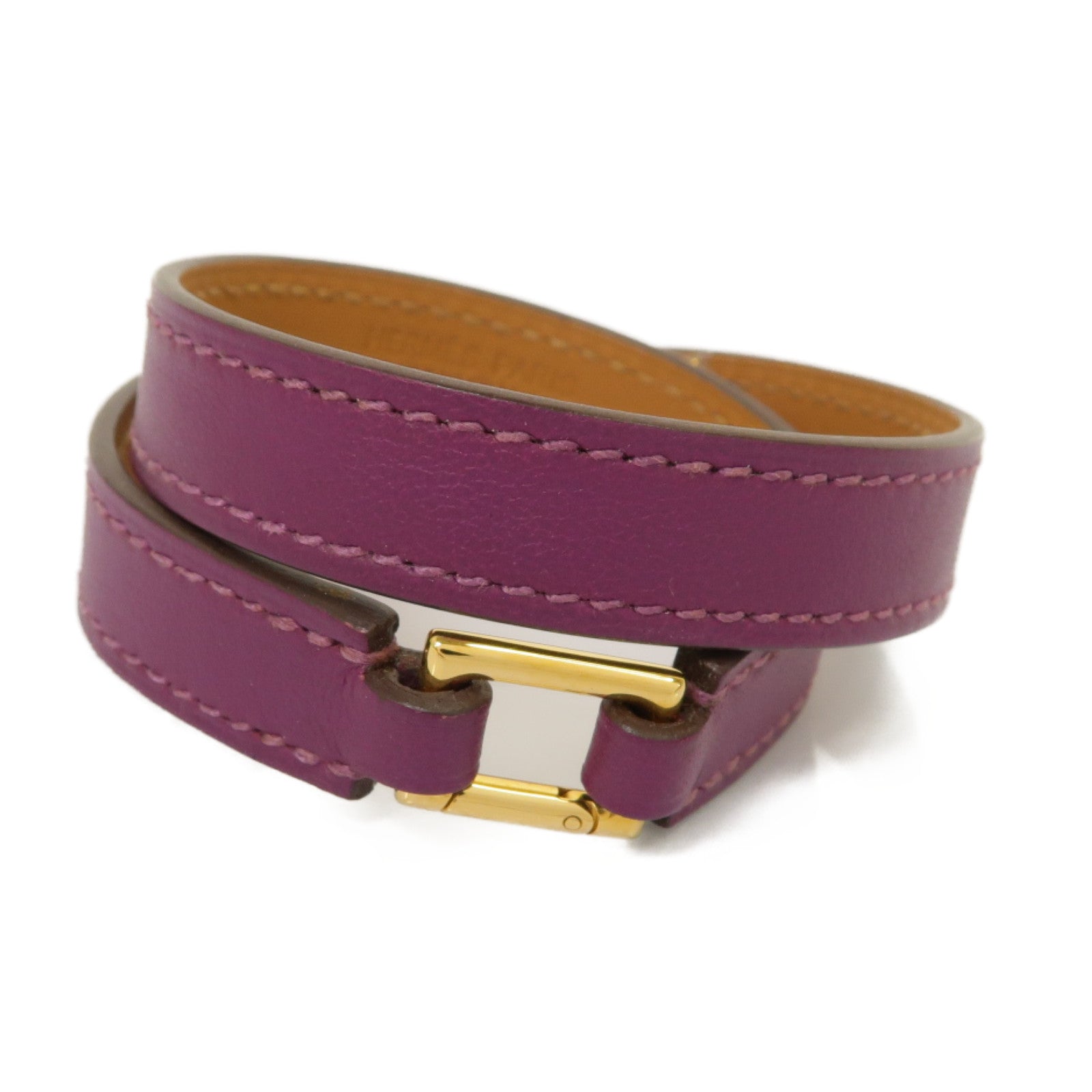 HERMES Swift皮革Rivale Double Tour金扣手鐲紫色