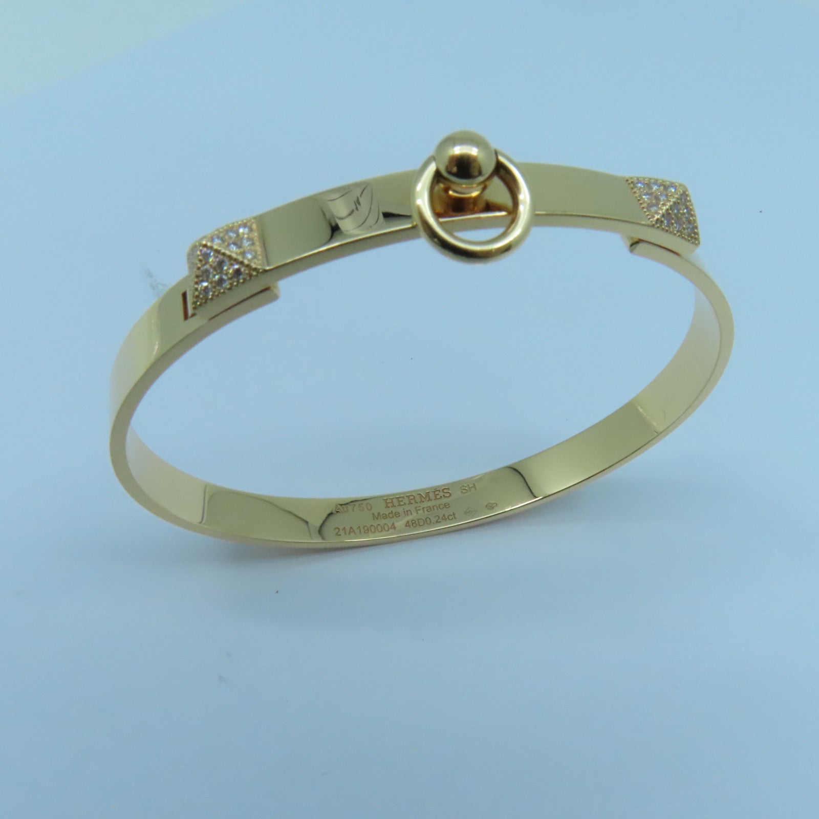 HERMES 18K黄金Collier de Chieu 0.24ct钻石手镯