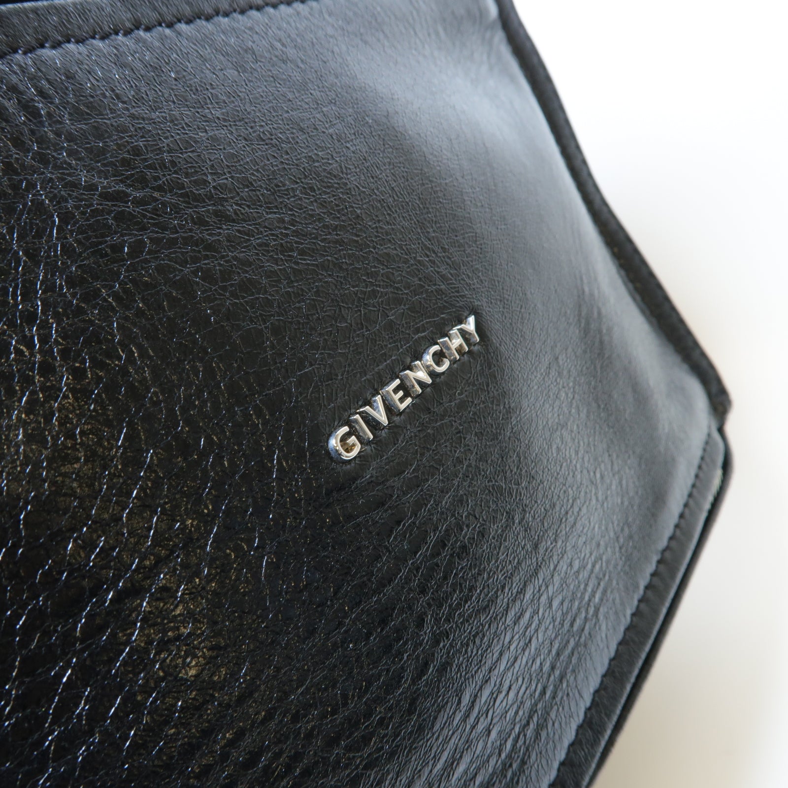 GIVENCHY 牛皮皮革Pandora銀扣手挽肩背兩用袋黑色
