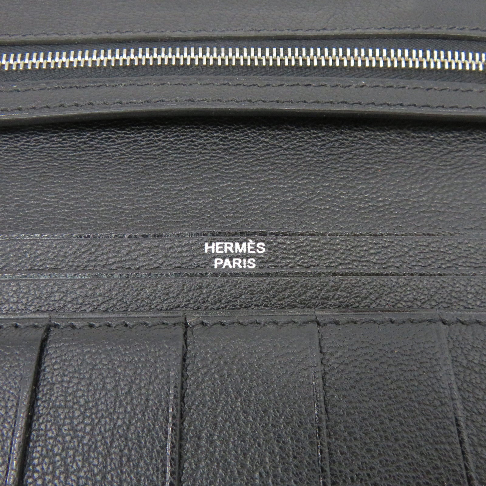 HERMES 【激减优惠】Chevre皮革Bearn W Snap银扣长钱包黑色