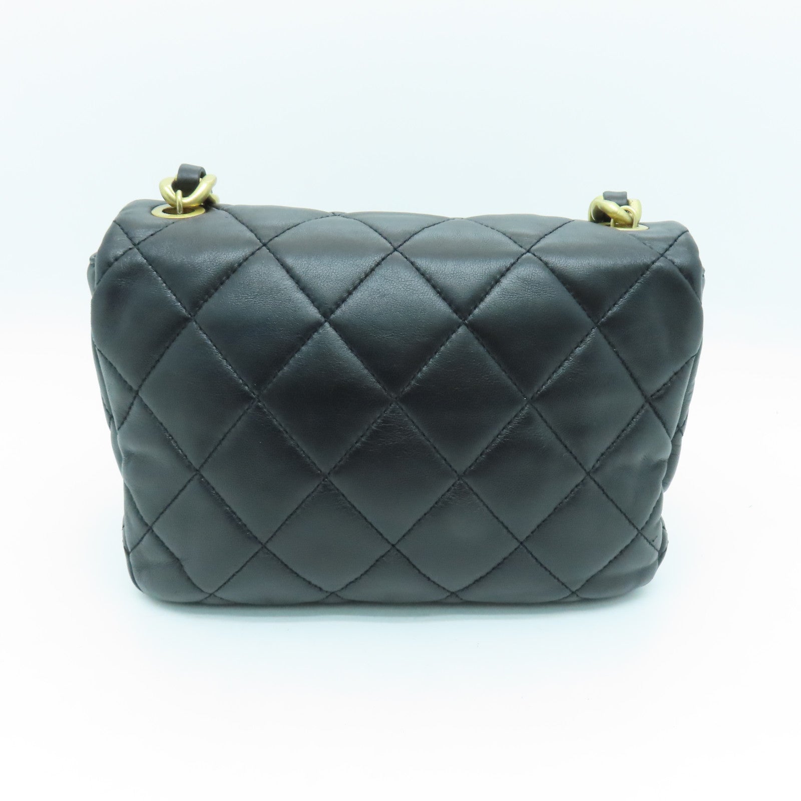 CHANEL rhombus sheepskin leather Small Flap Bag gold buckle chain shoulder bag black