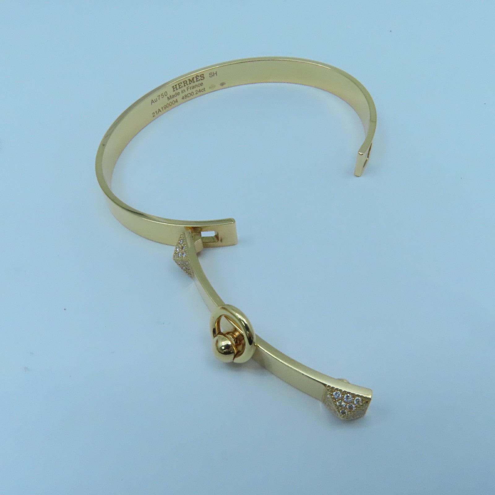 HERMES 18K黄金Collier de Chieu 0.24ct钻石手镯