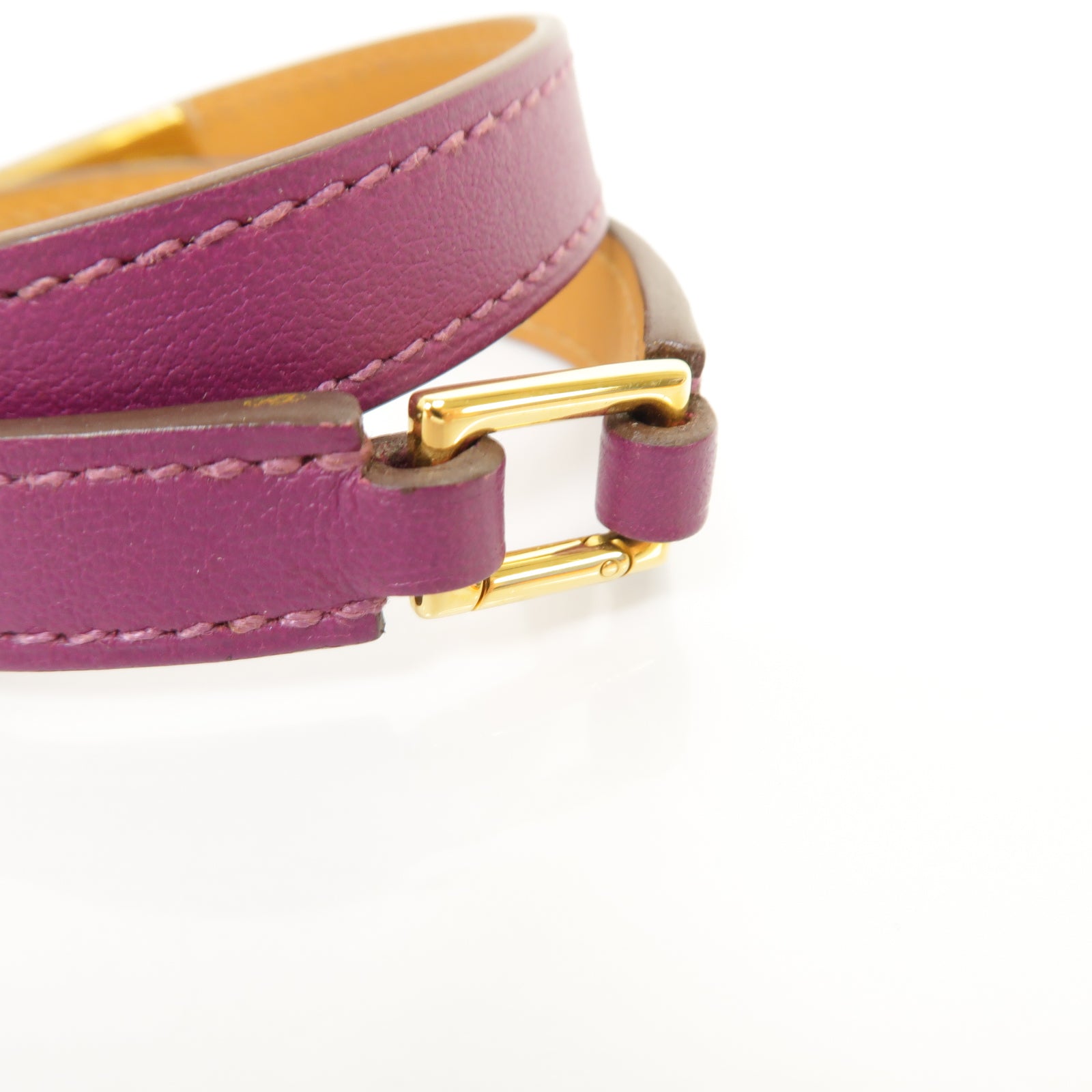 HERMES Swift皮革Rivale Double Tour金扣手鐲紫色