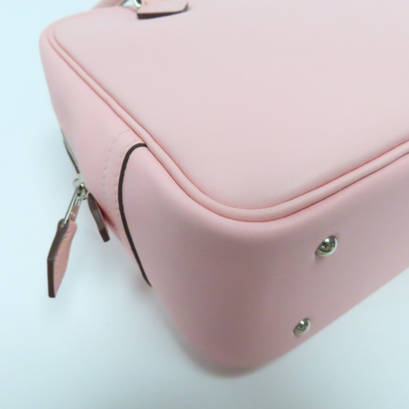 HERMES Swift皮革Mini Plume銀扣手挽袋Rose Sakura櫻花粉紅色