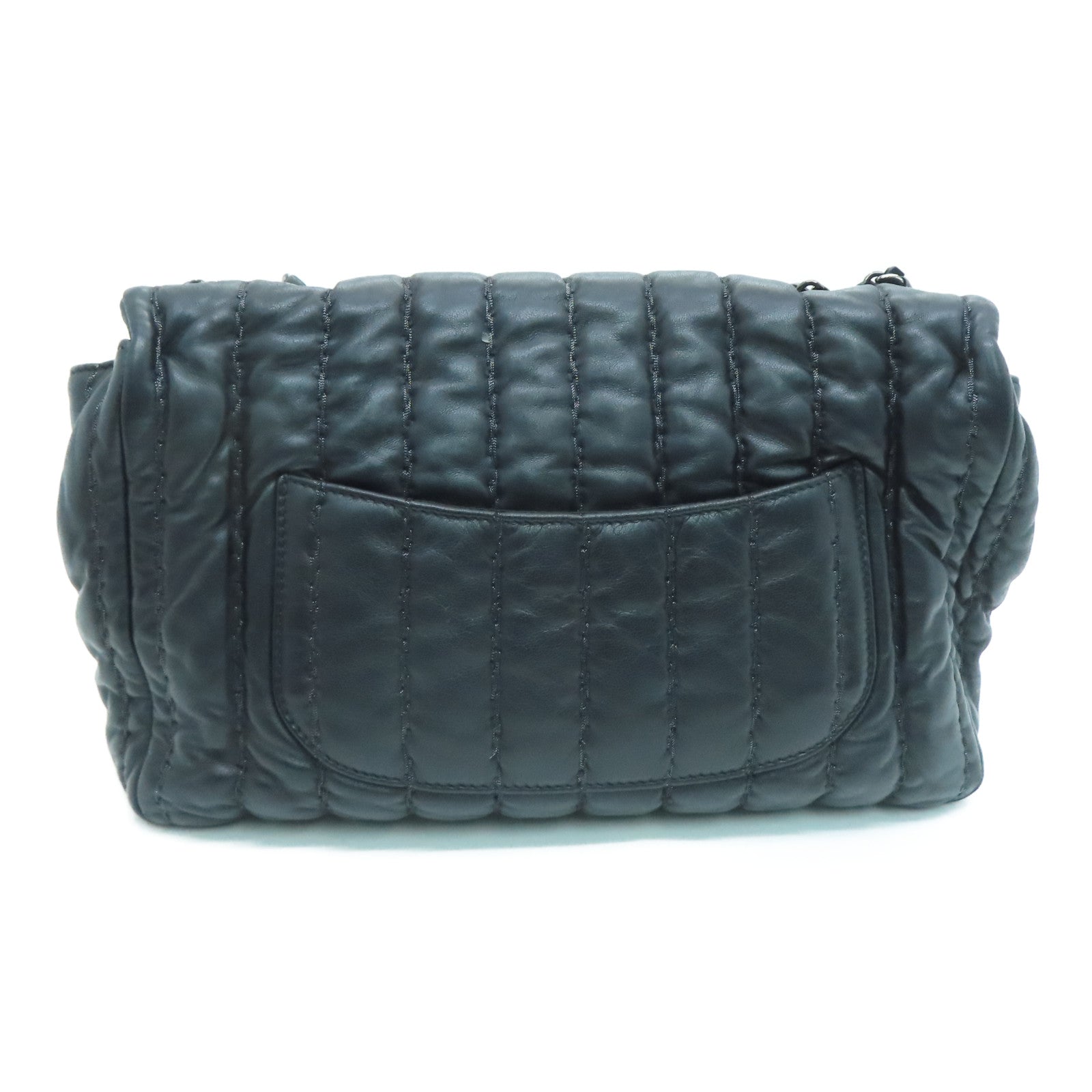 CHANEL 羊皮皮革Chain Shoulder Bag銀扣鏈帶肩背袋黑色