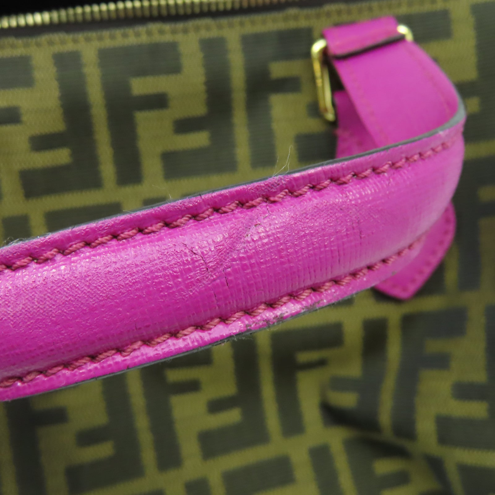 FENDI 帆布Shoulder Bag金扣手挽肩背兩用袋啡色/紫色