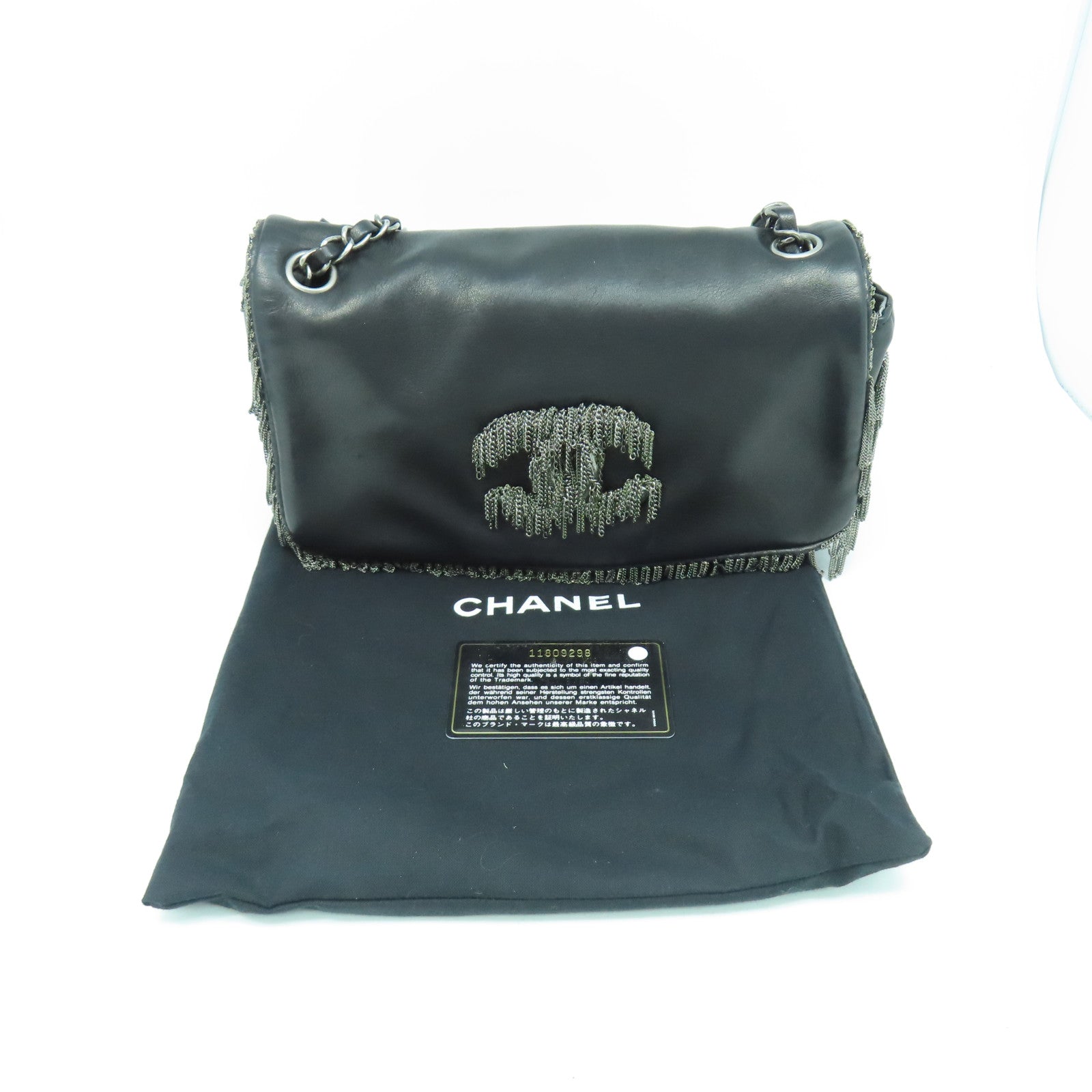 CHANEL 羊皮皮革Chain Shoulder金扣鏈帶肩背袋黑色