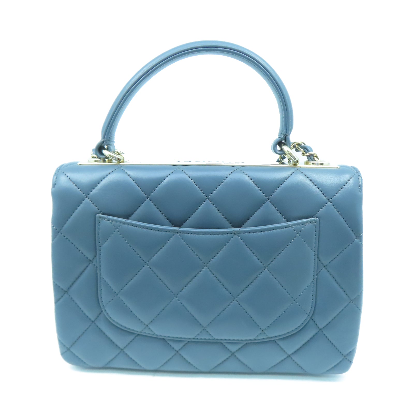 CHANEL 菱格羊皮皮革2 Way Shoulder金扣鏈帶肩背袋藍色