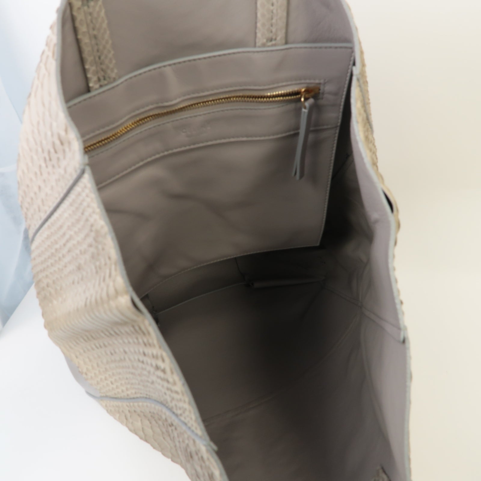 CELINE 牛皮皮革/蛇皮皮革Tote Bag金扣手挽袋灰色