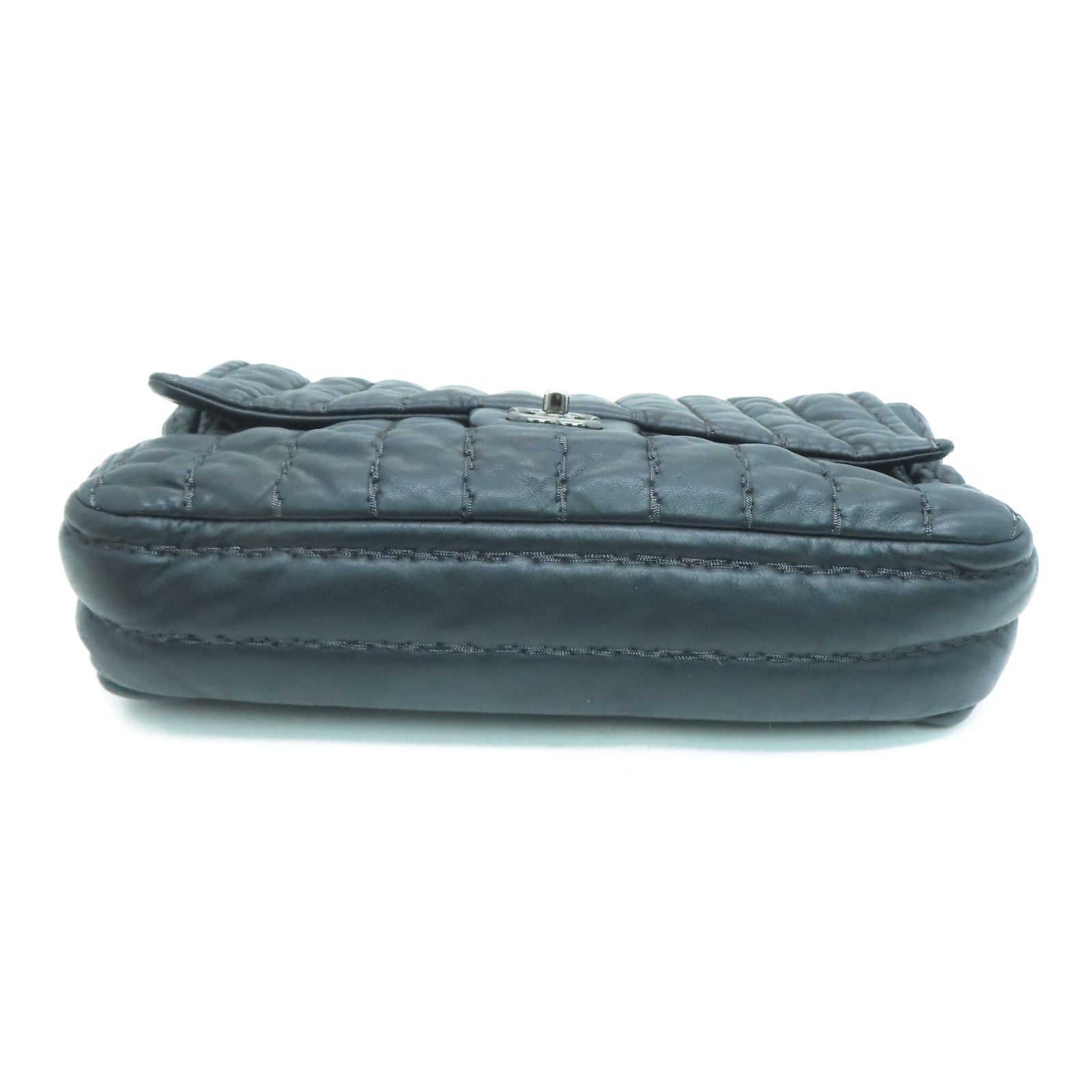 CHANEL 羊皮皮革Chain Shoulder Bag銀扣鏈帶肩背袋黑色