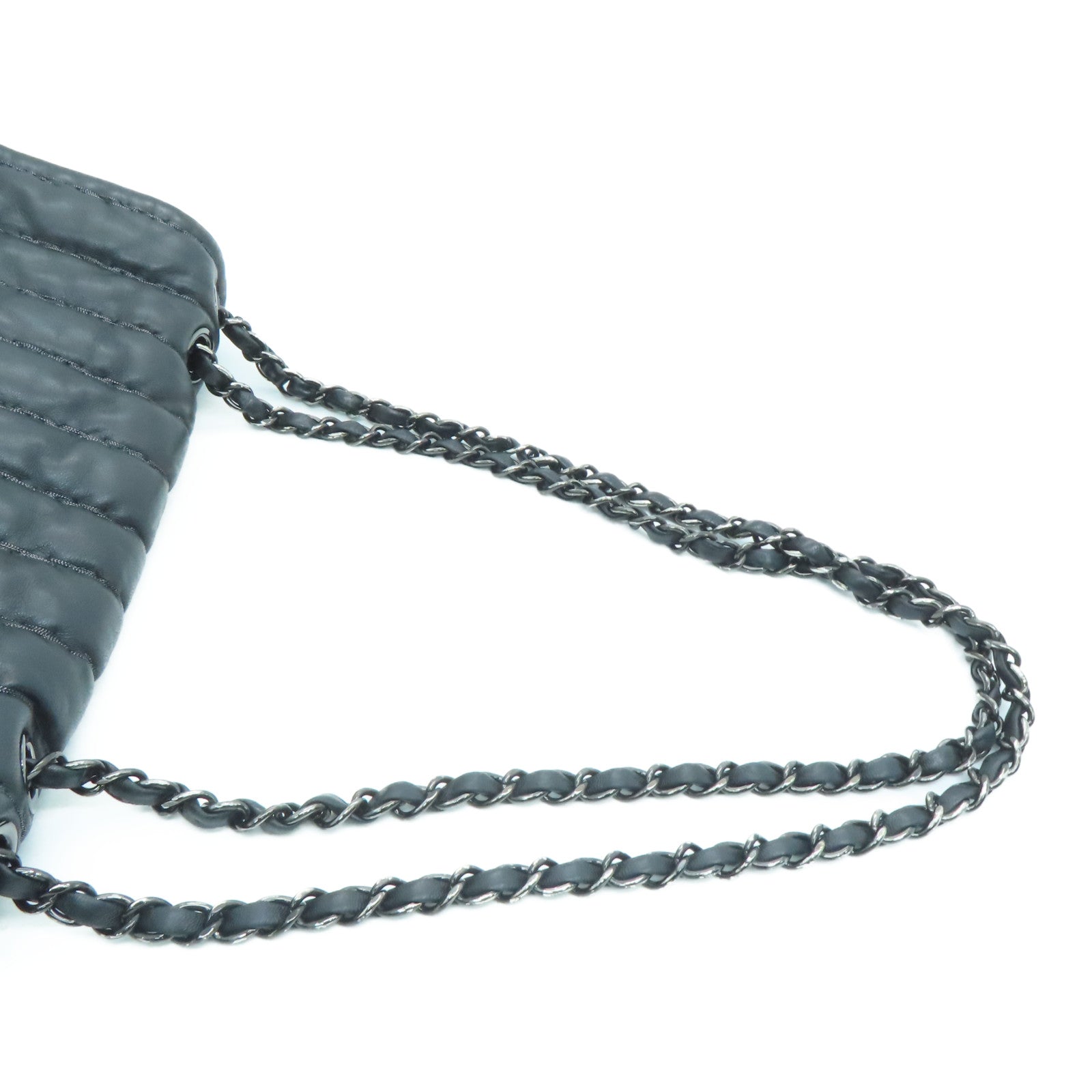 CHANEL 羊皮皮革Chain Shoulder Bag銀扣鏈帶肩背袋黑色