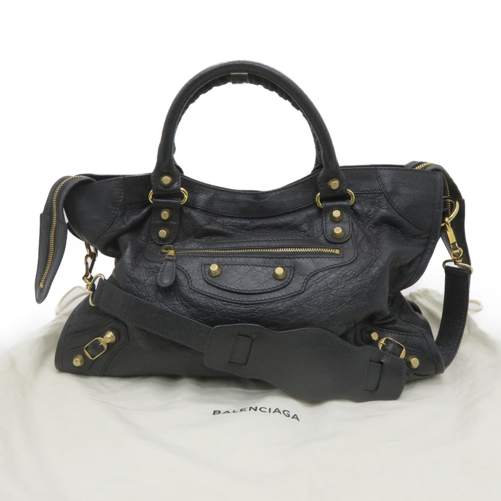 BALENCIAGA 牛皮皮革Giant City金扣肩背袋灰色
