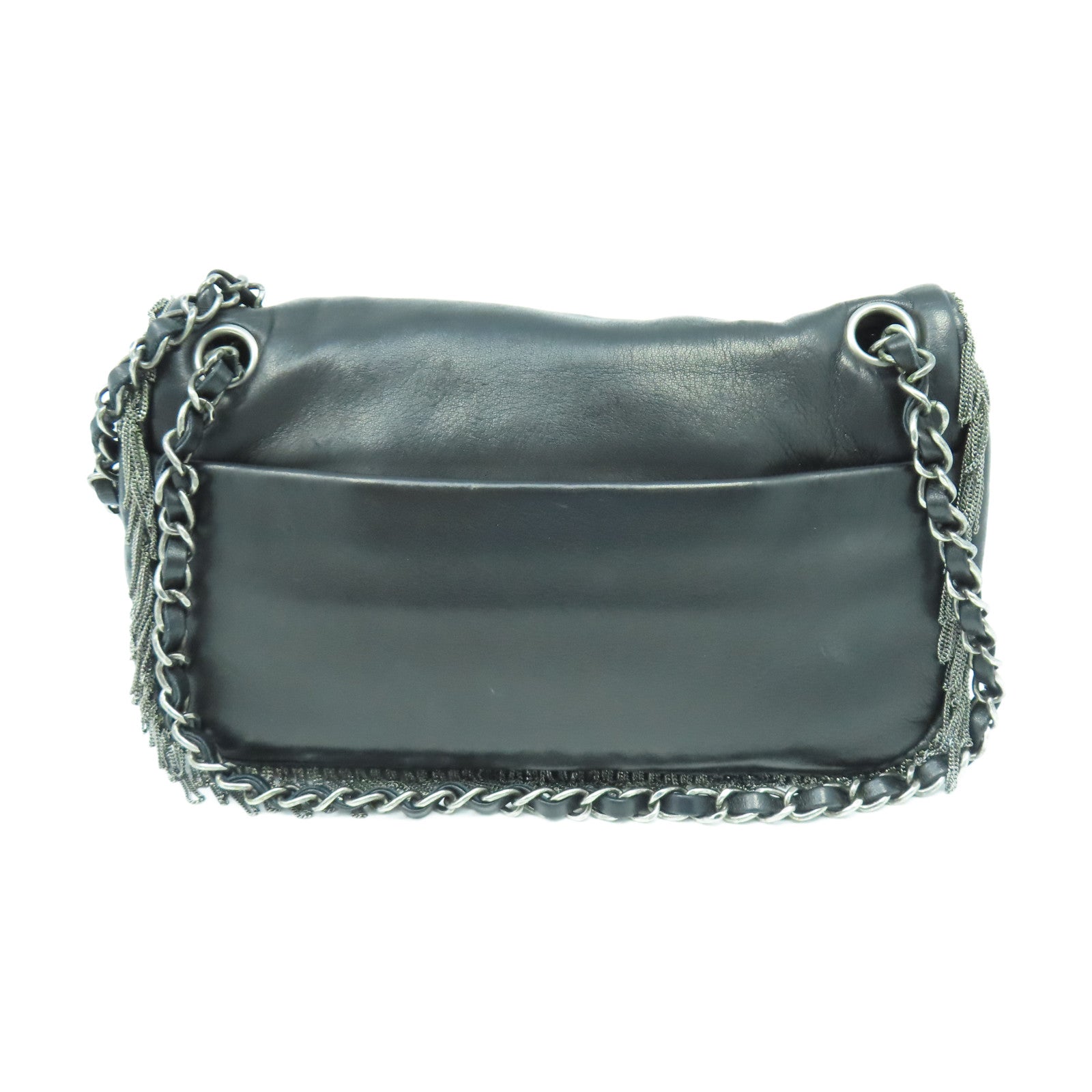 CHANEL 羊皮皮革Chain Shoulder金扣鏈帶肩背袋黑色
