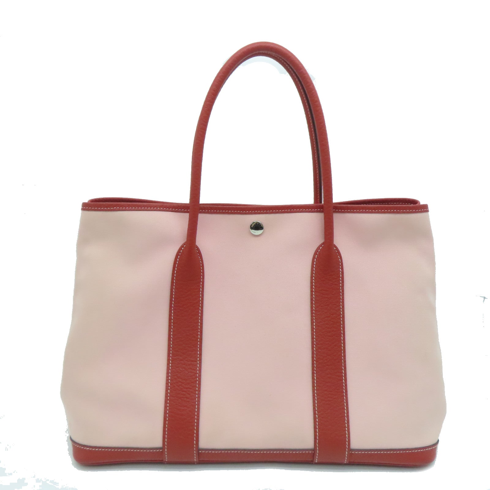 HERMES 帆布GardenParty PM银扣手挽袋红色/粉红色