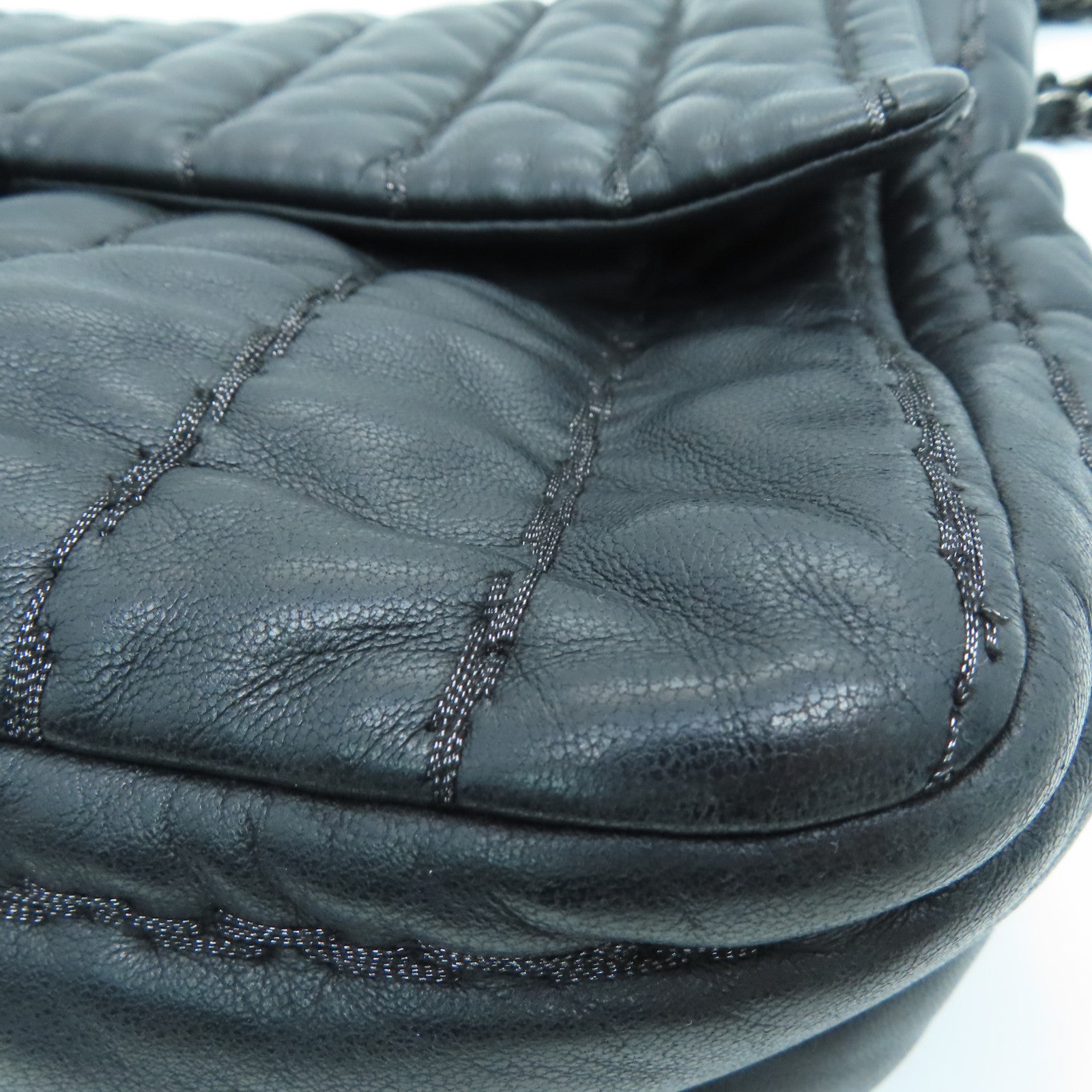 CHANEL 羊皮皮革Chain Shoulder Bag銀扣鏈帶肩背袋黑色