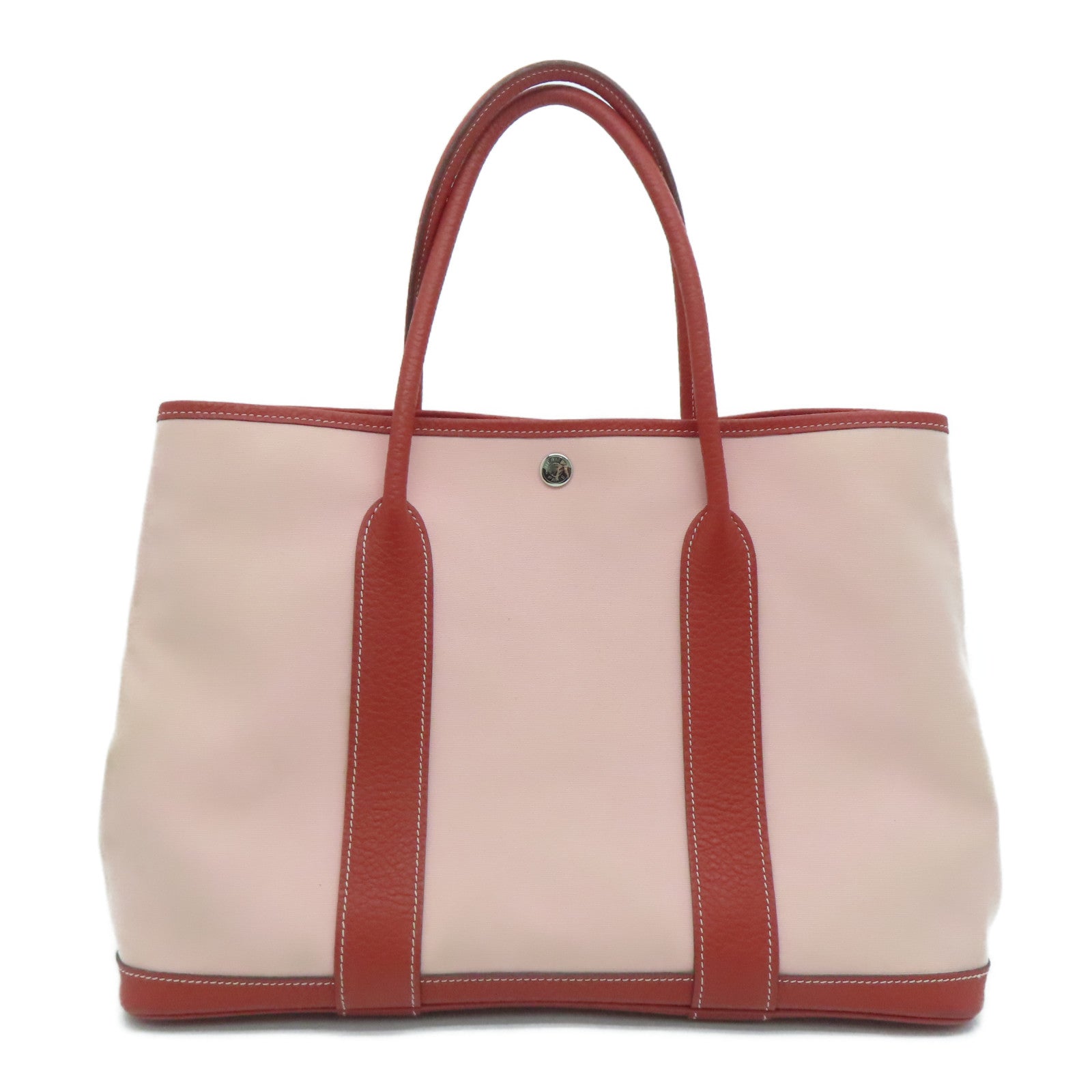 HERMES 帆布GardenParty PM银扣手挽袋红色/粉红色