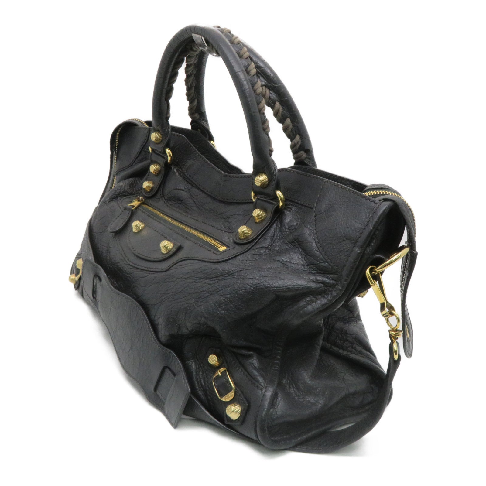 BALENCIAGA 牛皮皮革Giant City金扣肩背袋灰色