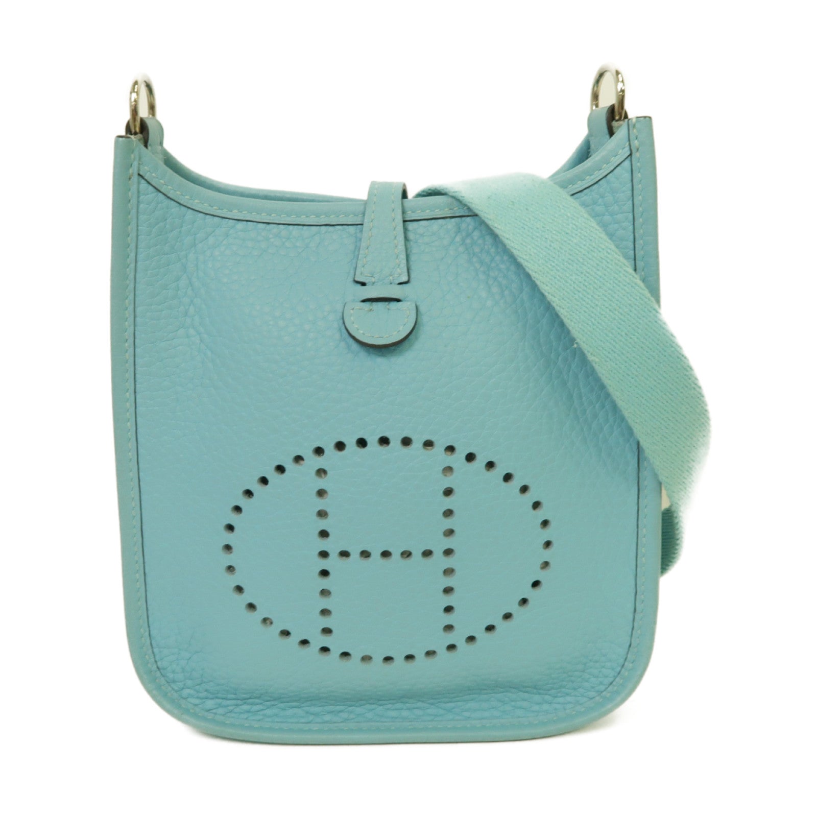 HERMES Clemence皮革Evelyne TPM銀扣肩背袋淺藍色