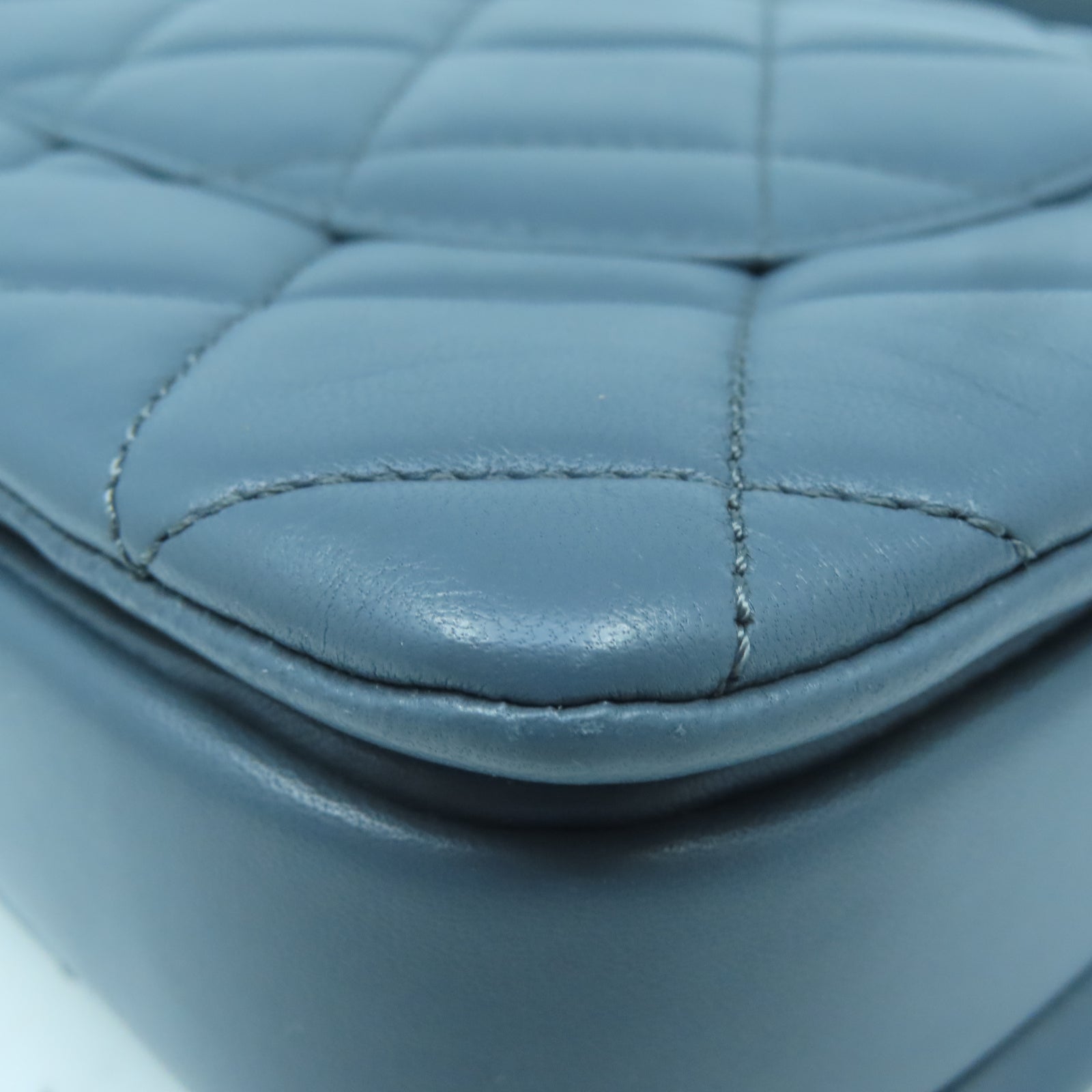 CHANEL 菱格羊皮皮革2 Way Shoulder金扣鏈帶肩背袋藍色
