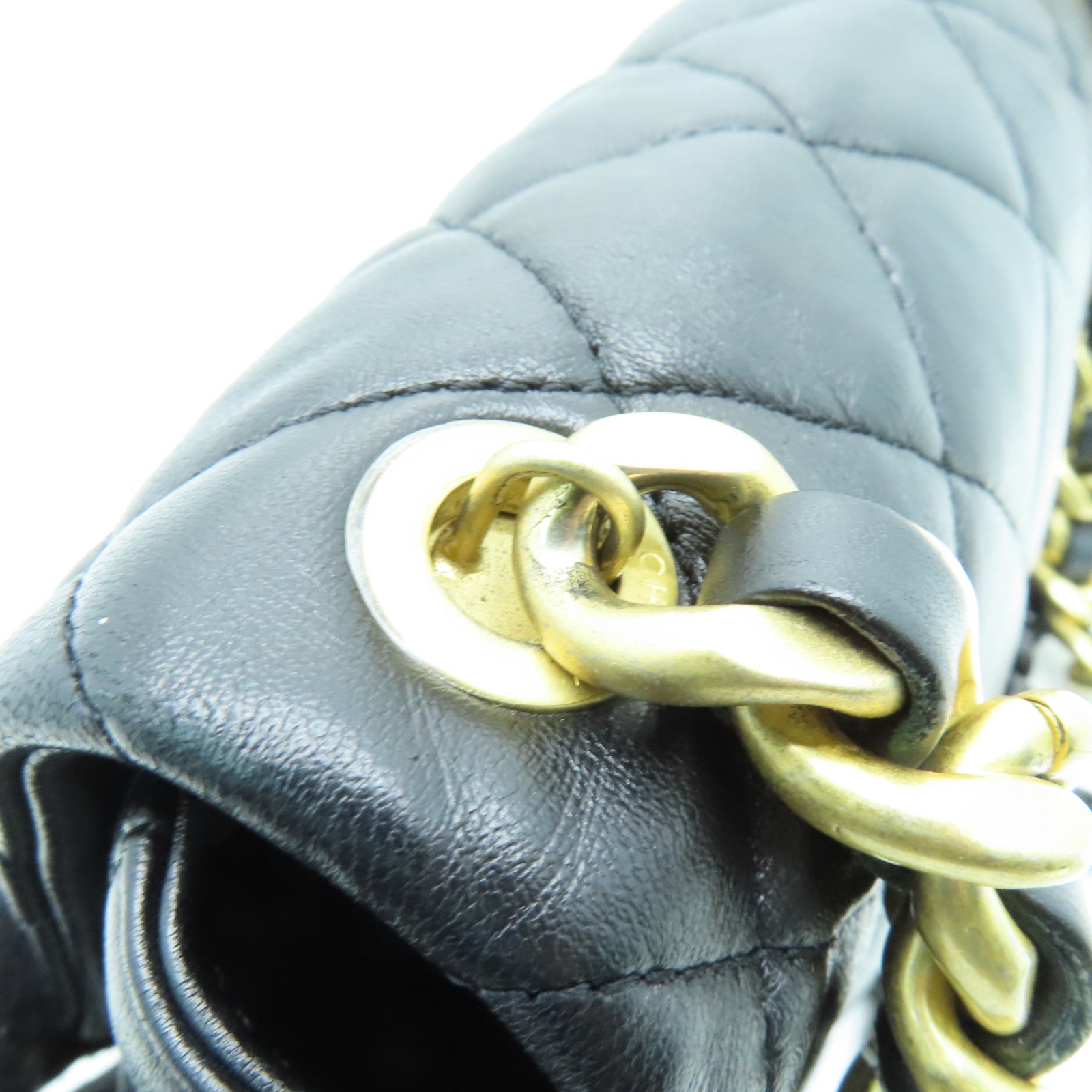 CHANEL rhombus sheepskin leather Small Flap Bag gold buckle chain shoulder bag black