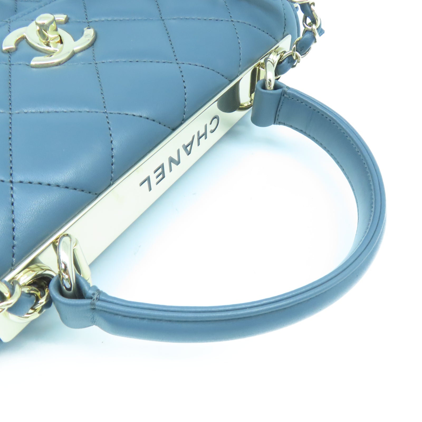 CHANEL 菱格羊皮皮革2 Way Shoulder金扣鏈帶肩背袋藍色